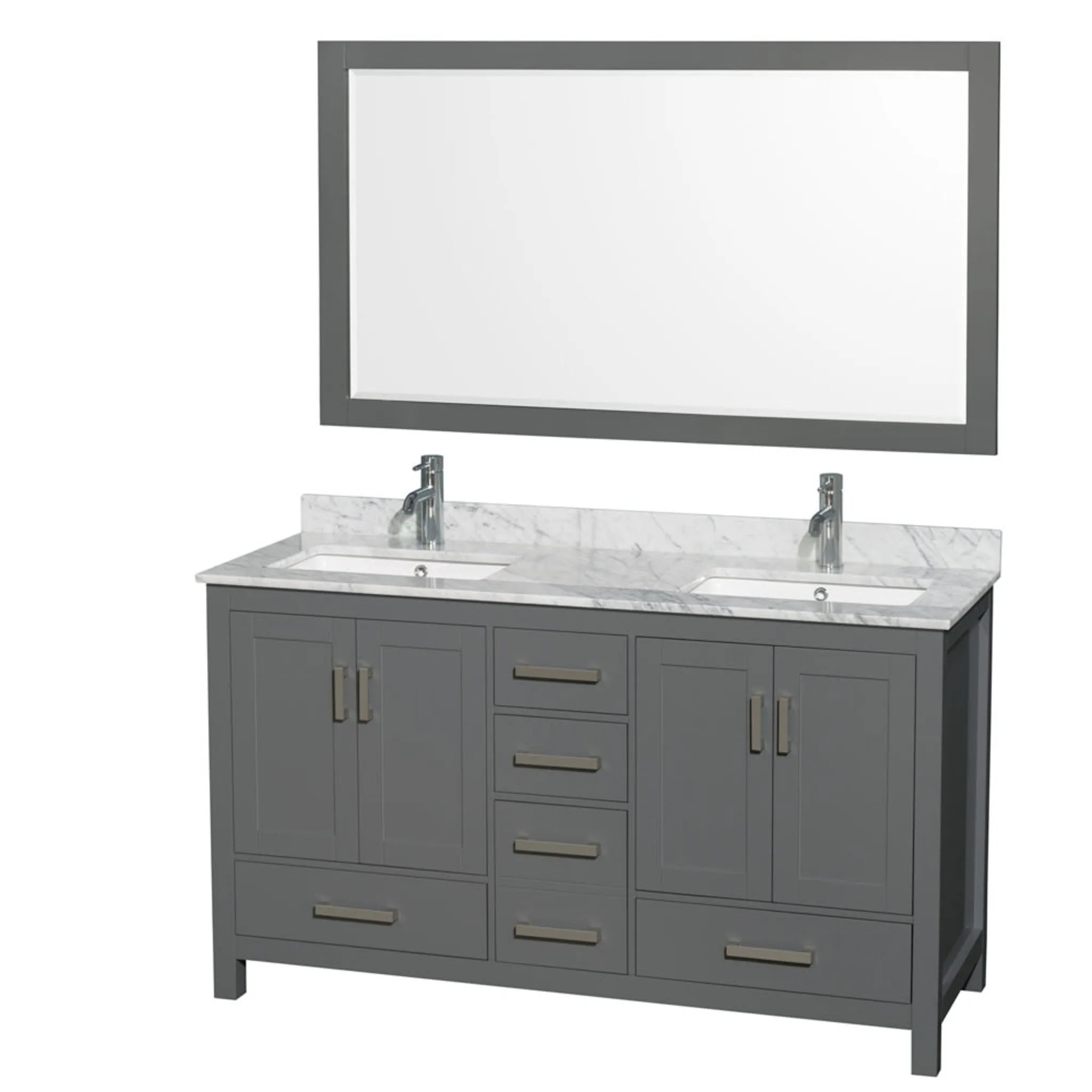 60" Sheffield Double Bathroom Vanity in Dark Gray with Brushed Chrome Trim & 58" Mirror by Wyndham