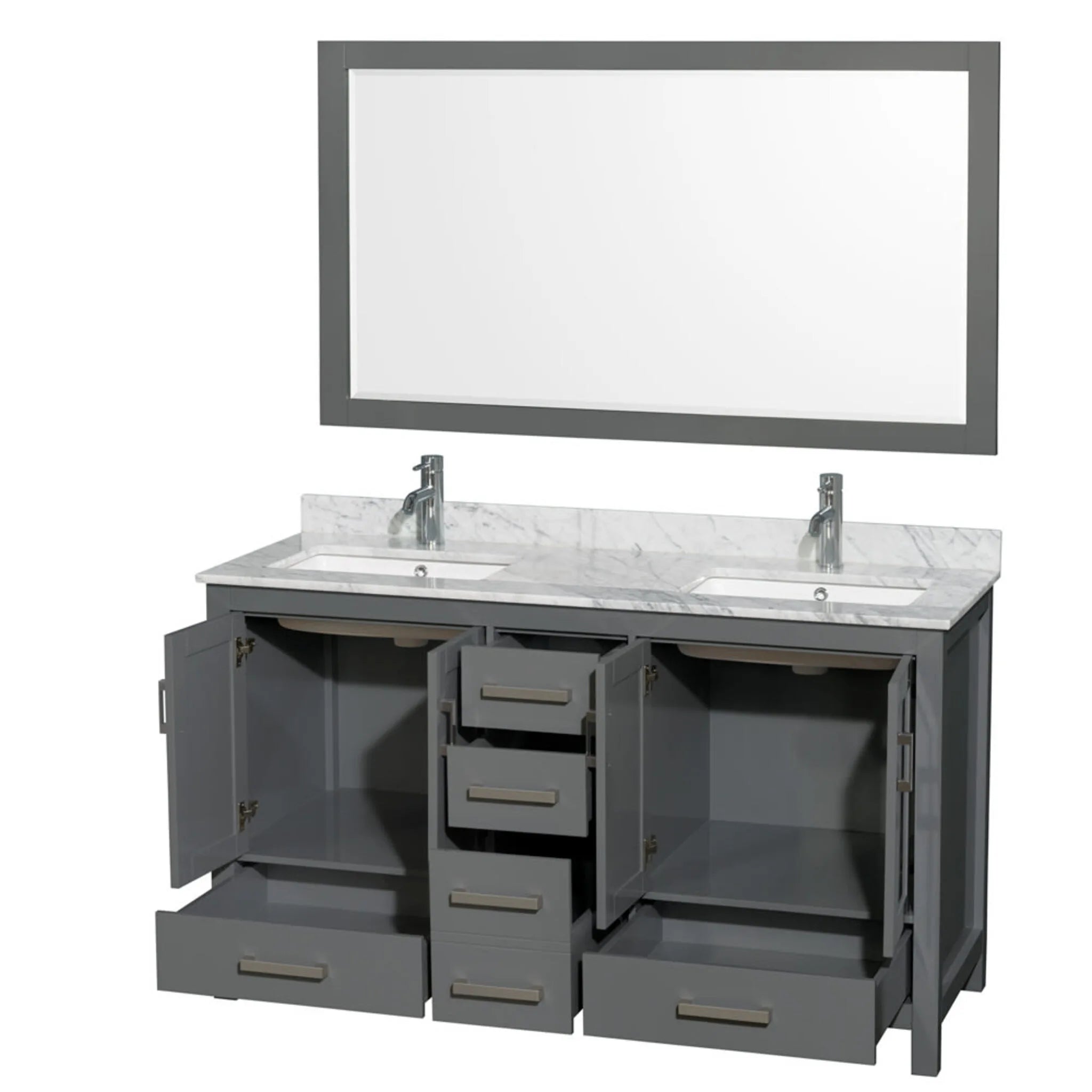 60" Sheffield Double Bathroom Vanity in Dark Gray with Brushed Chrome Trim & 58" Mirror by Wyndham