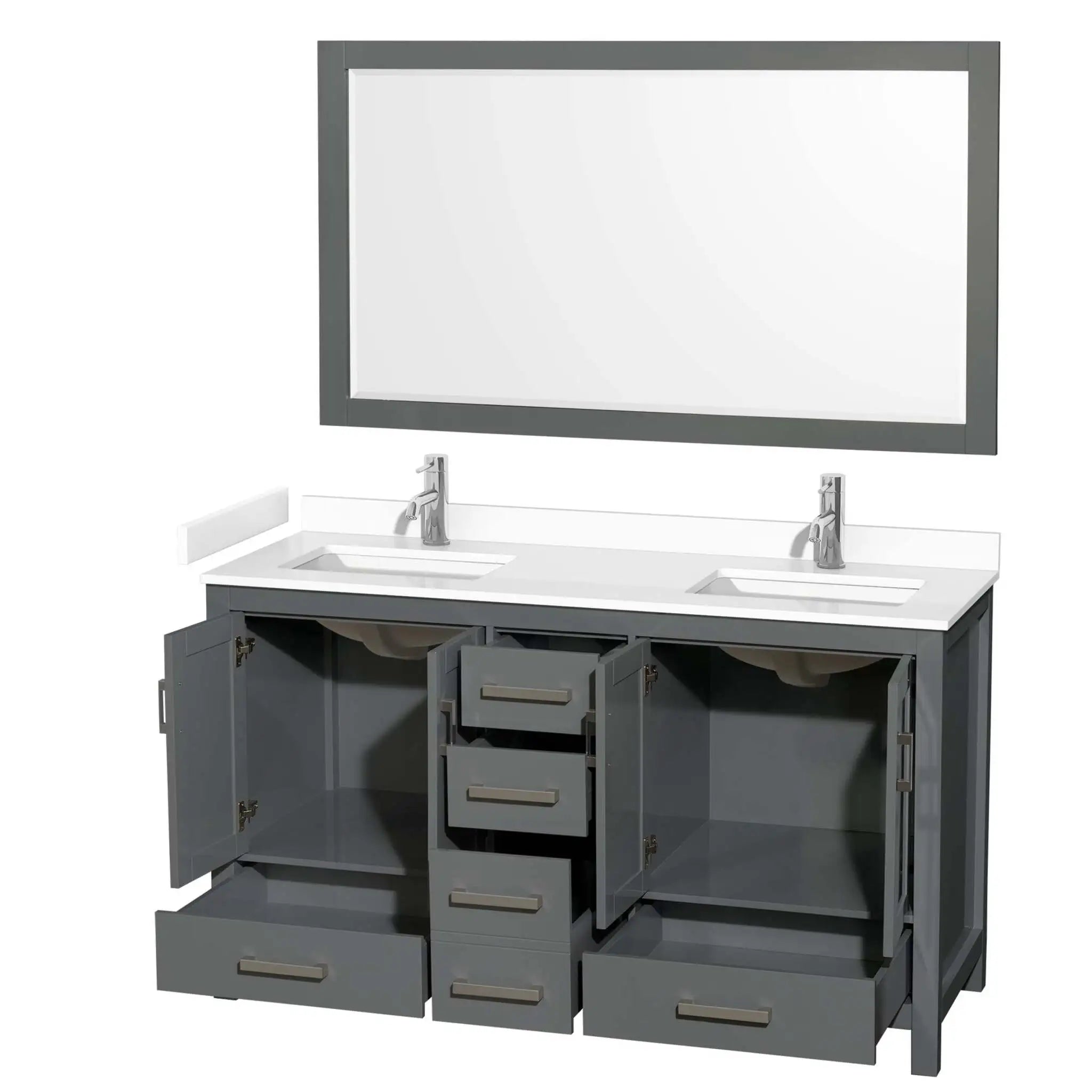 60" Sheffield Double Bathroom Vanity in Dark Gray with Brushed Chrome Trim & 58" Mirror by Wyndham