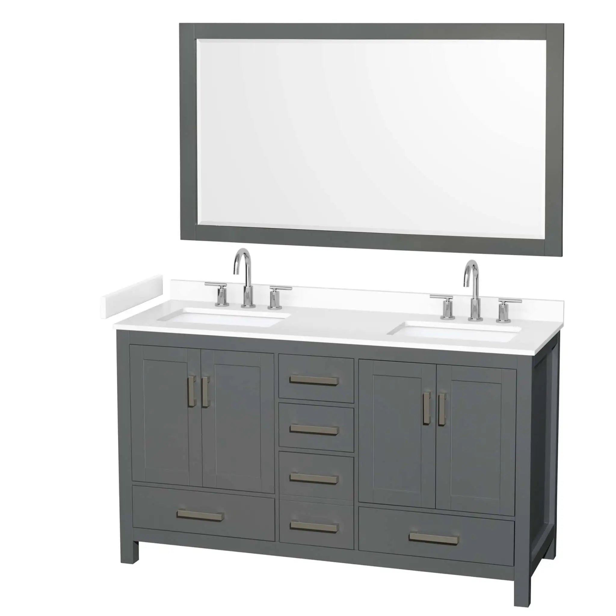 60" Sheffield Double Bathroom Vanity in Dark Gray with Brushed Chrome Trim & 58" Mirror by Wyndham