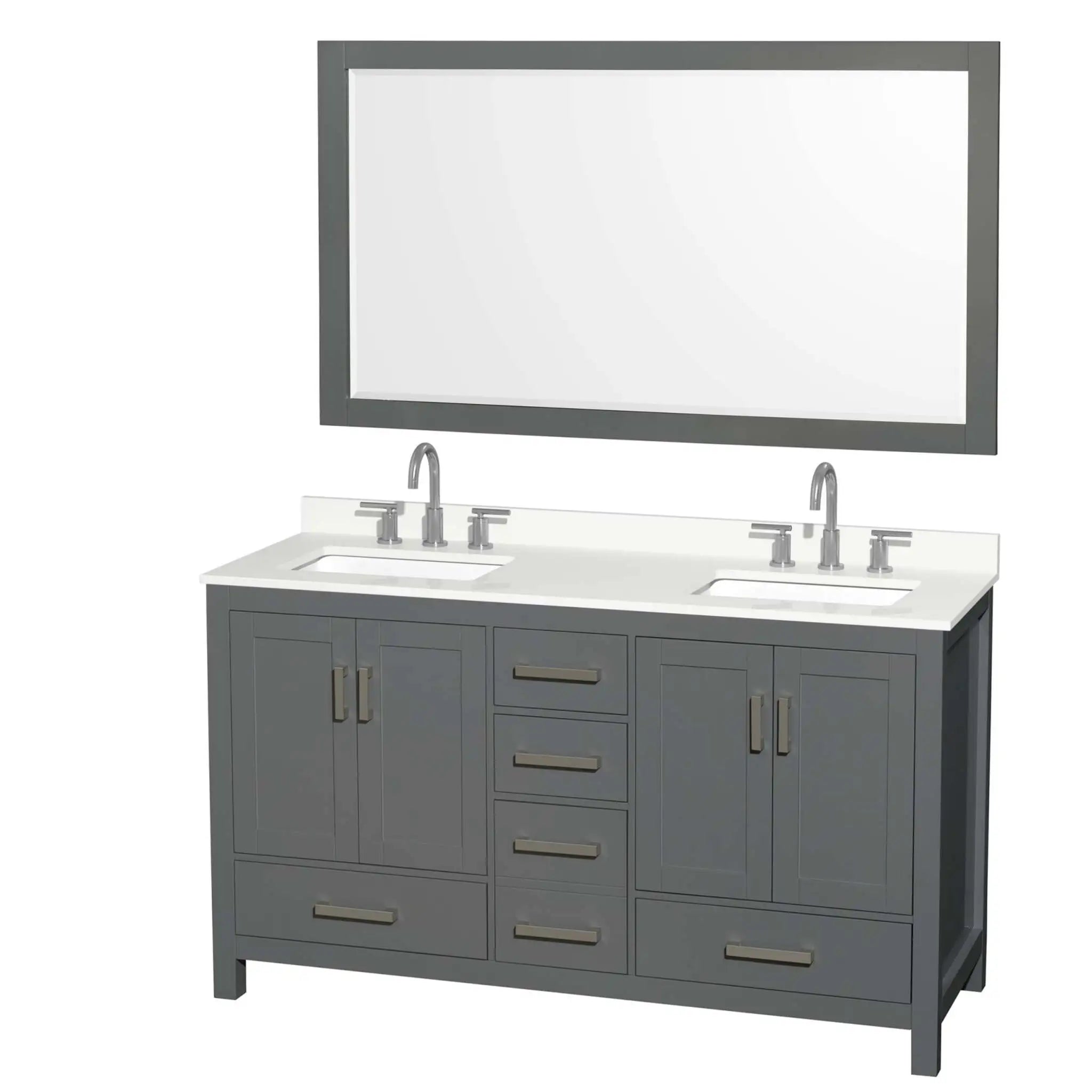 60" Sheffield Double Bathroom Vanity in Dark Gray with Brushed Chrome Trim & 58" Mirror by Wyndham