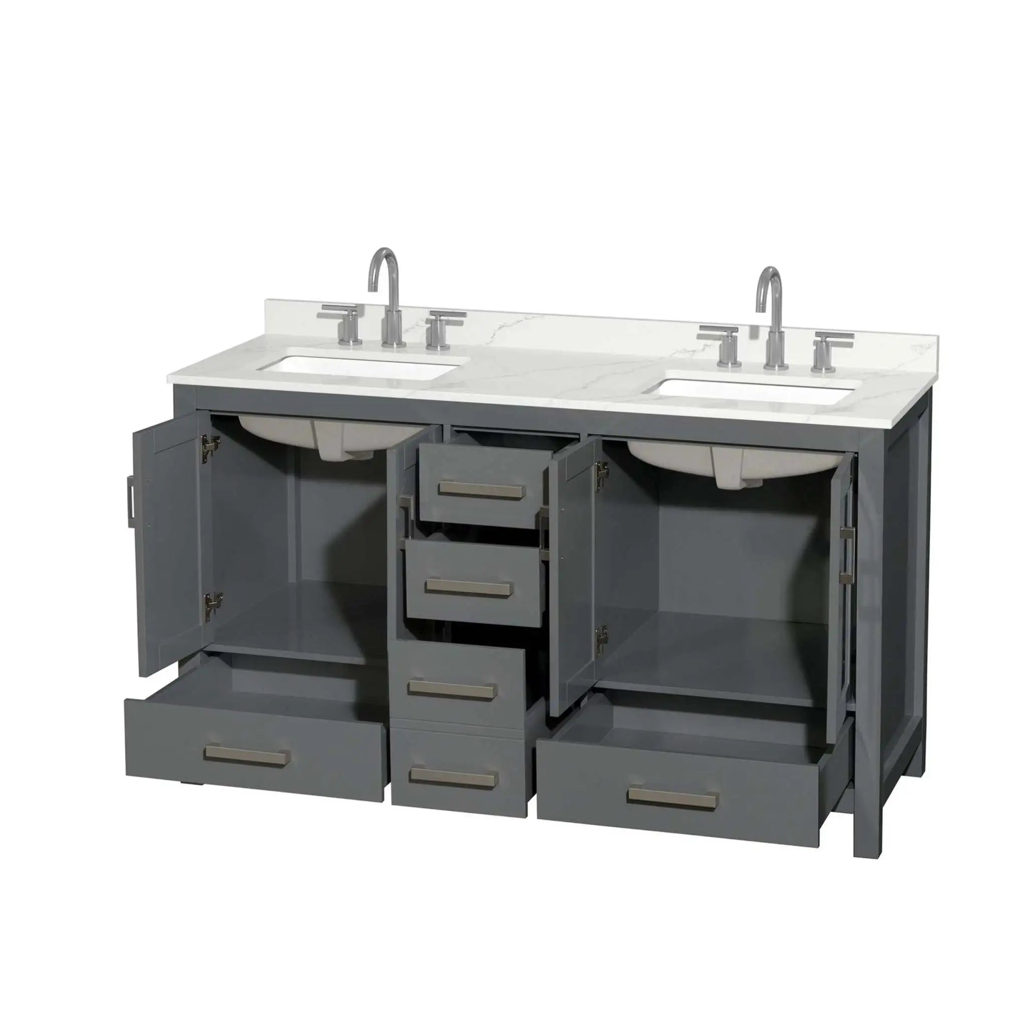 60" Sheffield Double Bathroom Vanity in Dark Gray with Brushed Chrome Trim by Wyndham