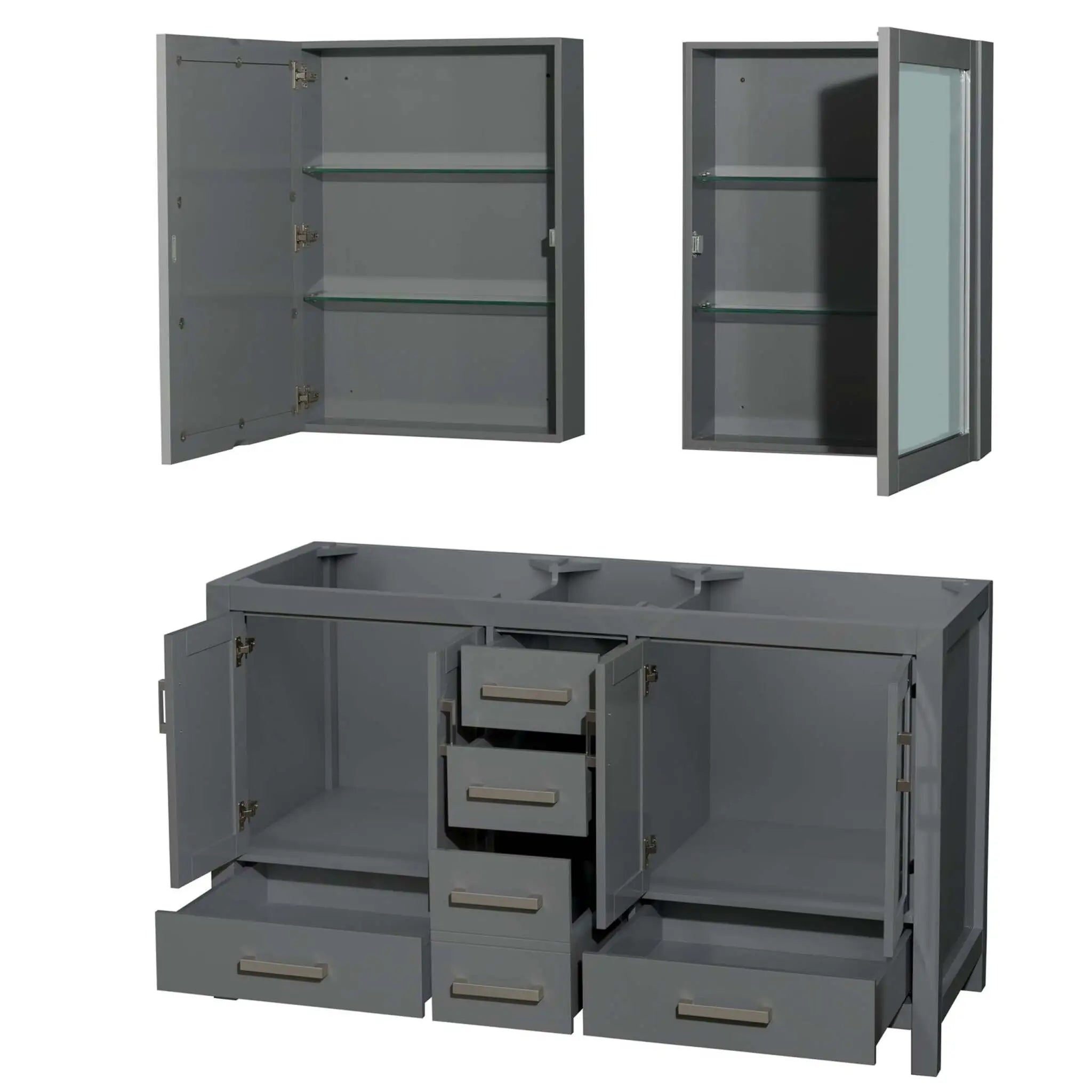 60" Sheffield Double Bathroom Vanity in Dark Gray with Brushed Chrome Trim & Medicine Cabinet by Wyndham