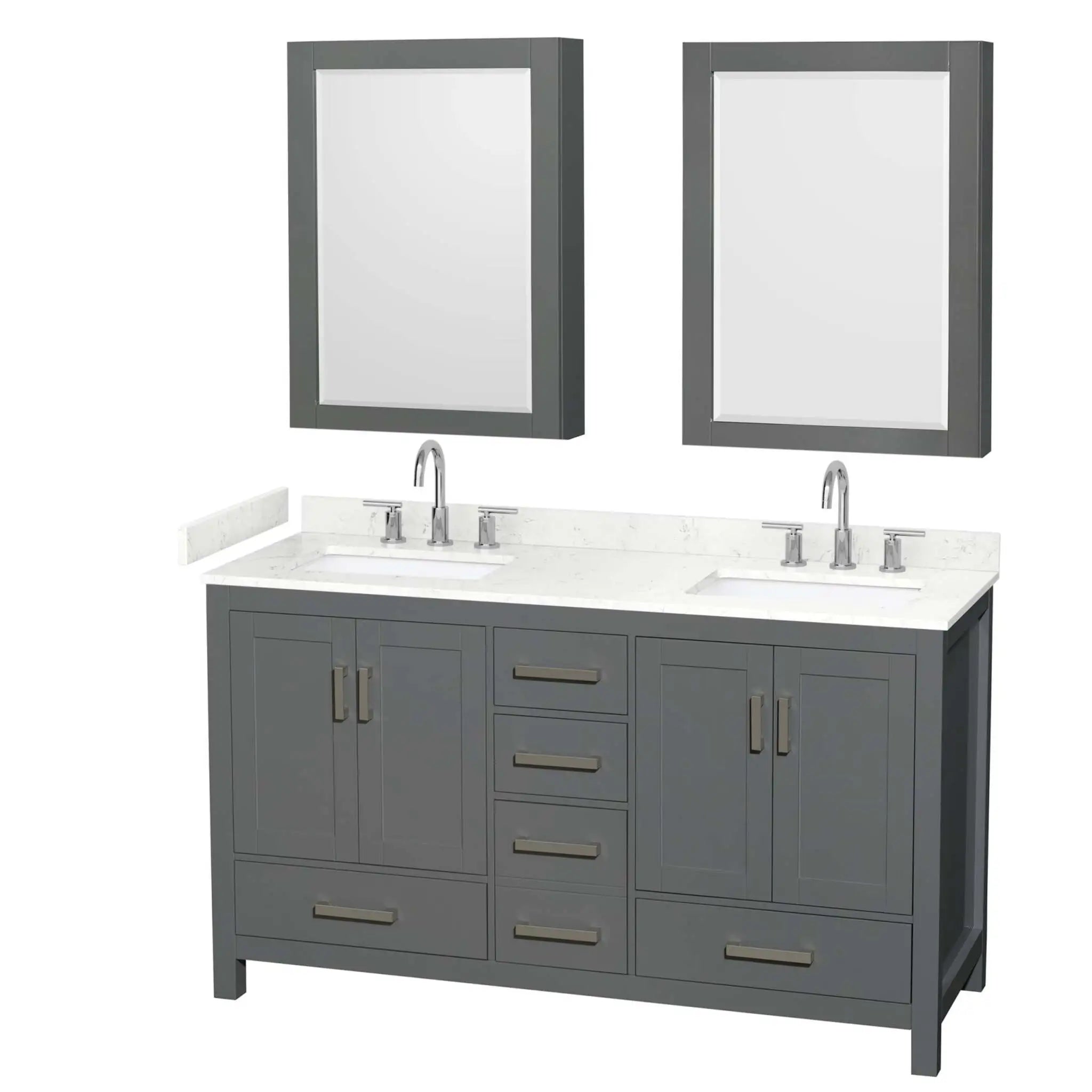 60" Sheffield Double Bathroom Vanity in Dark Gray with Brushed Chrome Trim & Medicine Cabinet by Wyndham