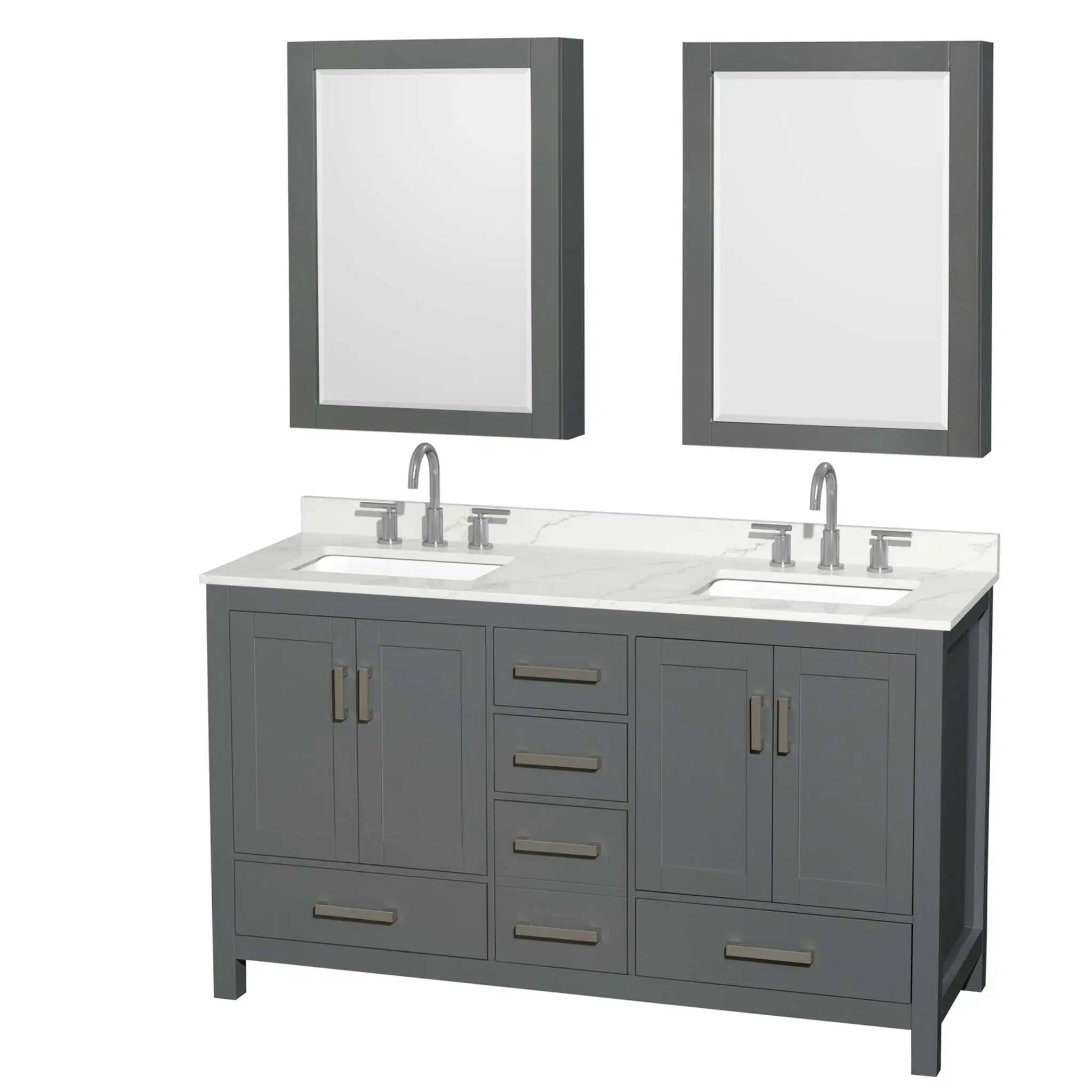 60" Sheffield Double Bathroom Vanity in Dark Gray with Brushed Chrome Trim & Medicine Cabinet by Wyndham