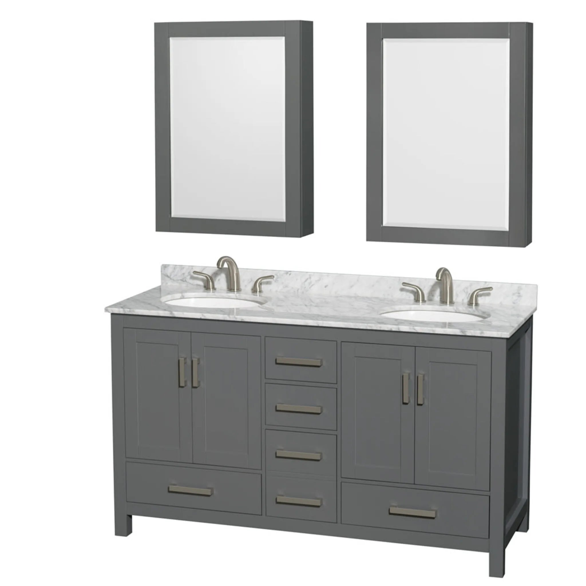 60" Sheffield Double Bathroom Vanity in Dark Gray with Brushed Chrome Trim & Medicine Cabinet by Wyndham
