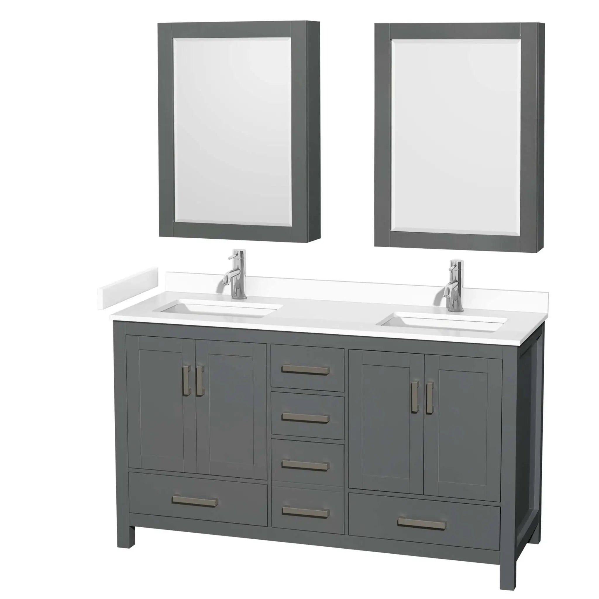 60" Sheffield Double Bathroom Vanity in Dark Gray with Brushed Chrome Trim & Medicine Cabinet by Wyndham