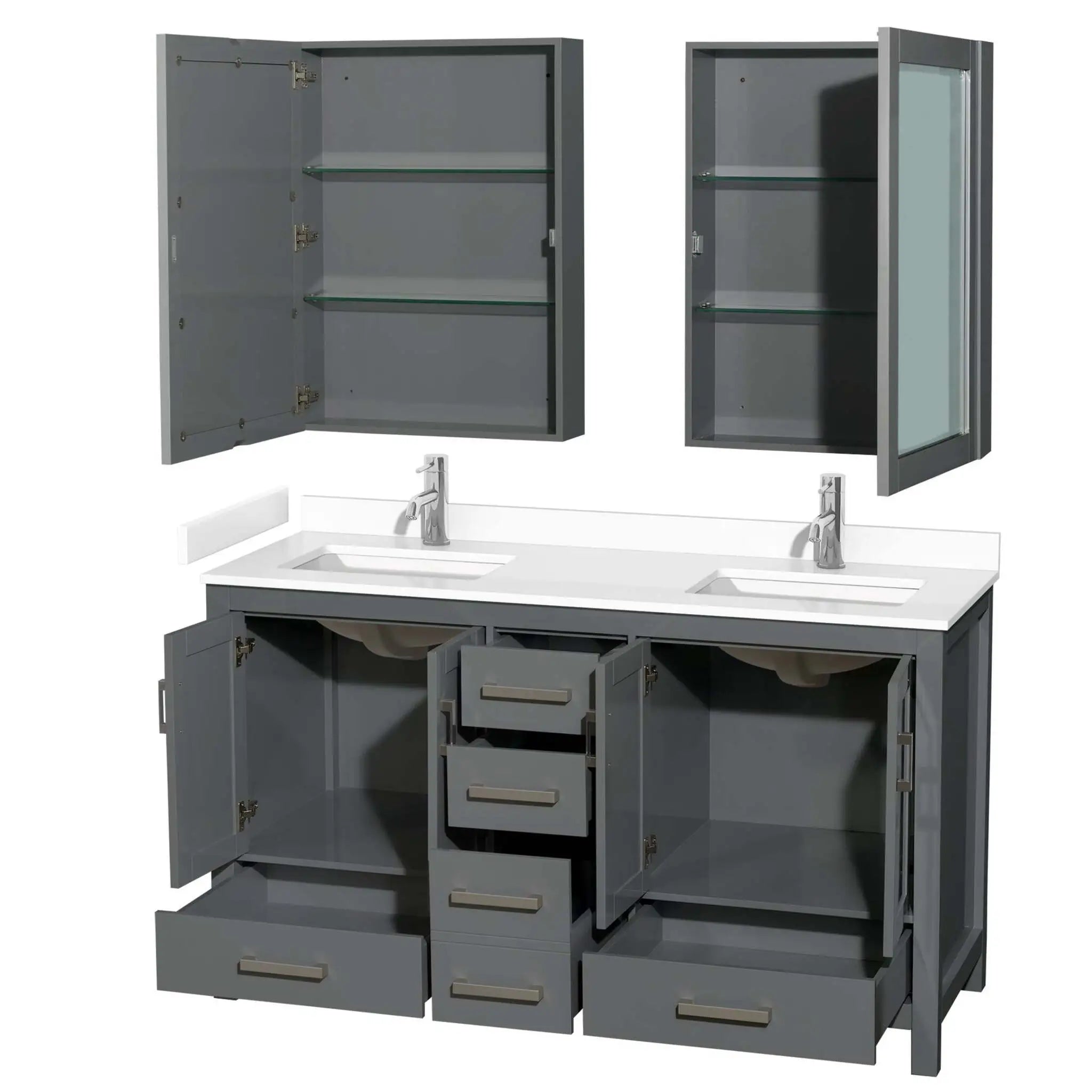 60" Sheffield Double Bathroom Vanity in Dark Gray with Brushed Chrome Trim & Medicine Cabinet by Wyndham