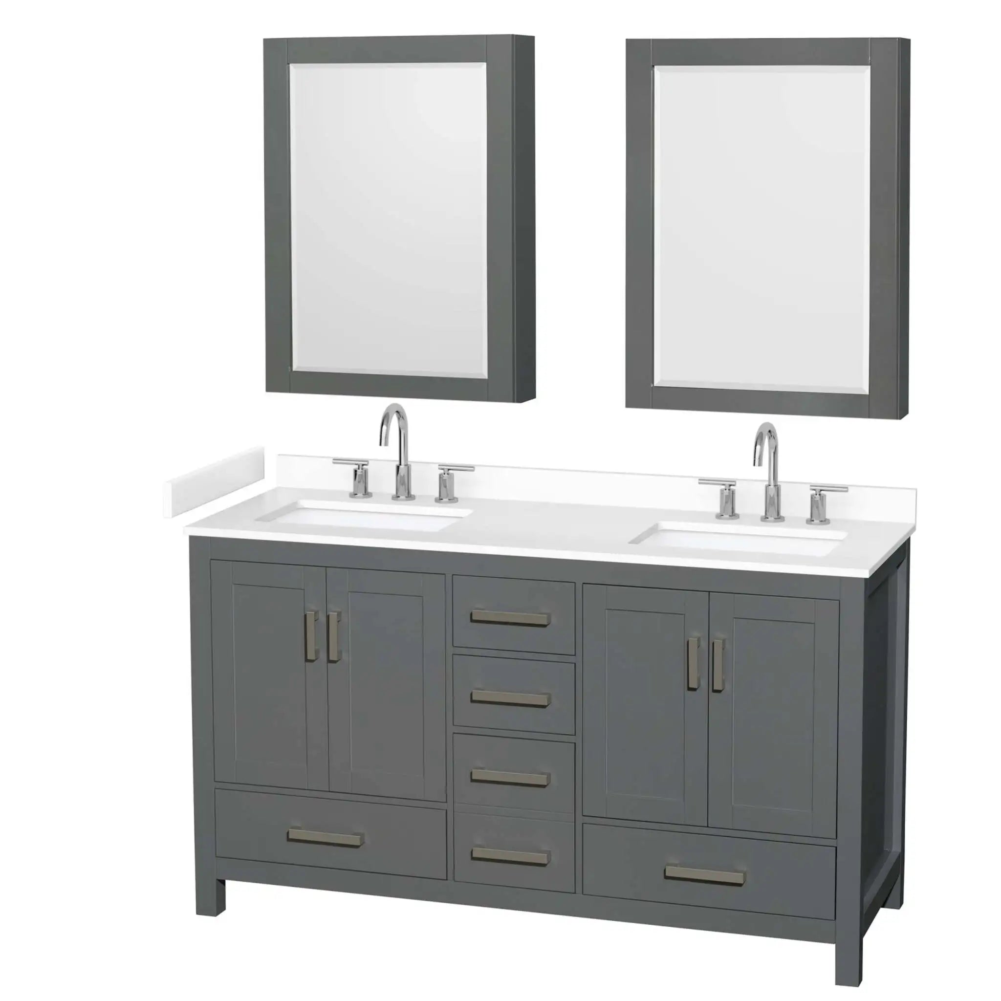 60" Sheffield Double Bathroom Vanity in Dark Gray with Brushed Chrome Trim & Medicine Cabinet by Wyndham