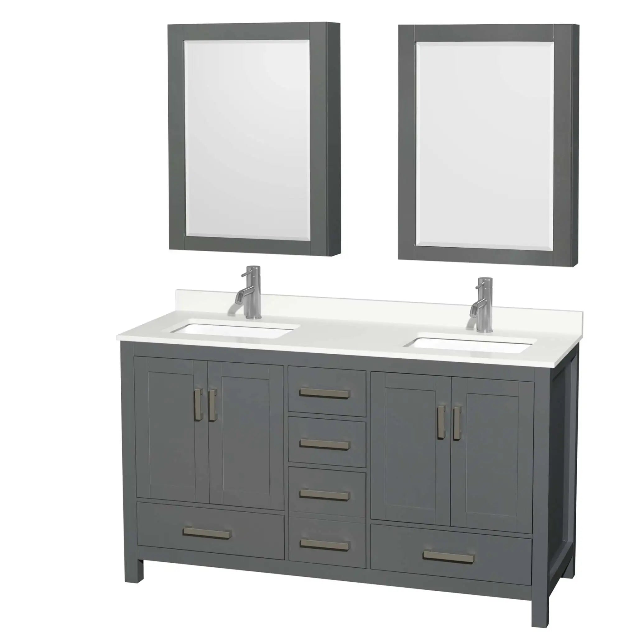 60" Sheffield Double Bathroom Vanity in Dark Gray with Brushed Chrome Trim & Medicine Cabinet by Wyndham