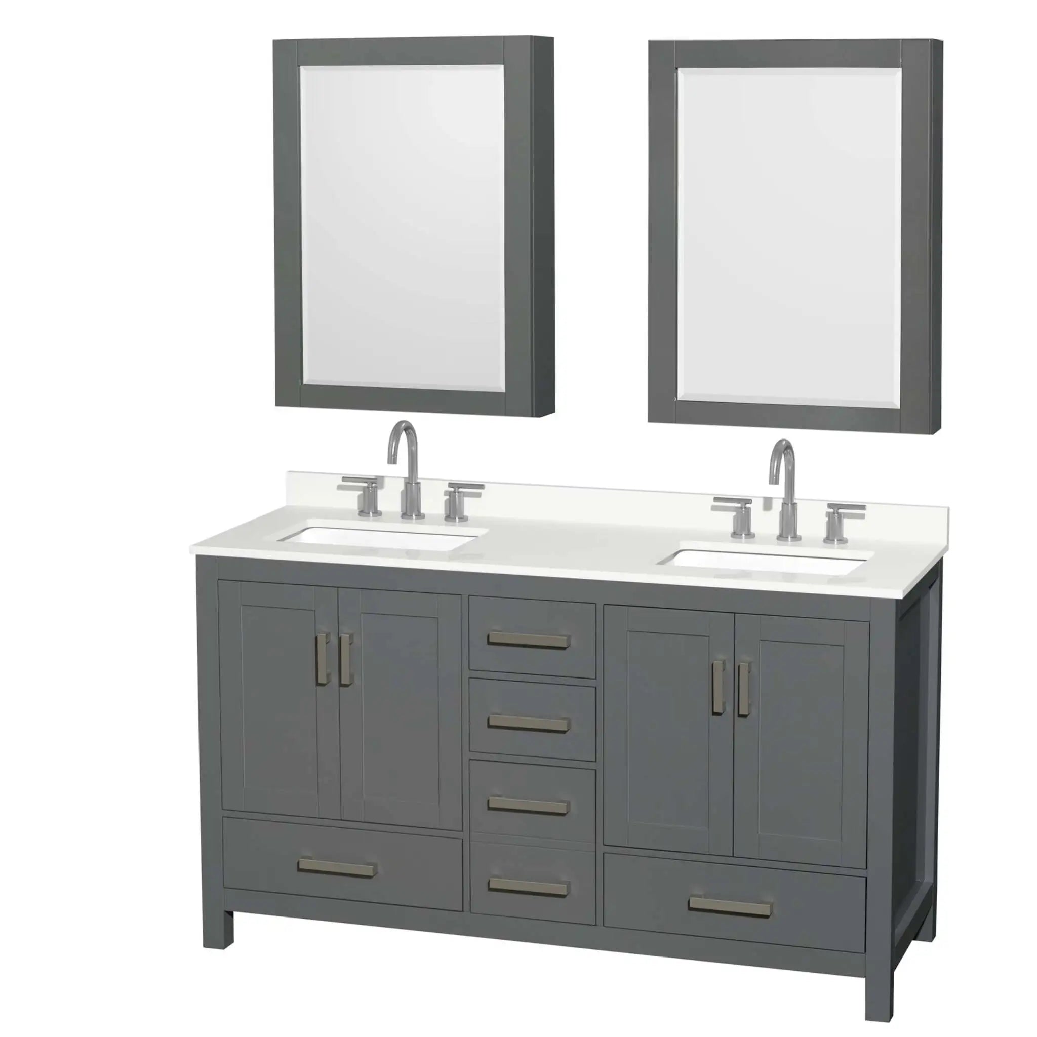 60" Sheffield Double Bathroom Vanity in Dark Gray with Brushed Chrome Trim & Medicine Cabinet by Wyndham