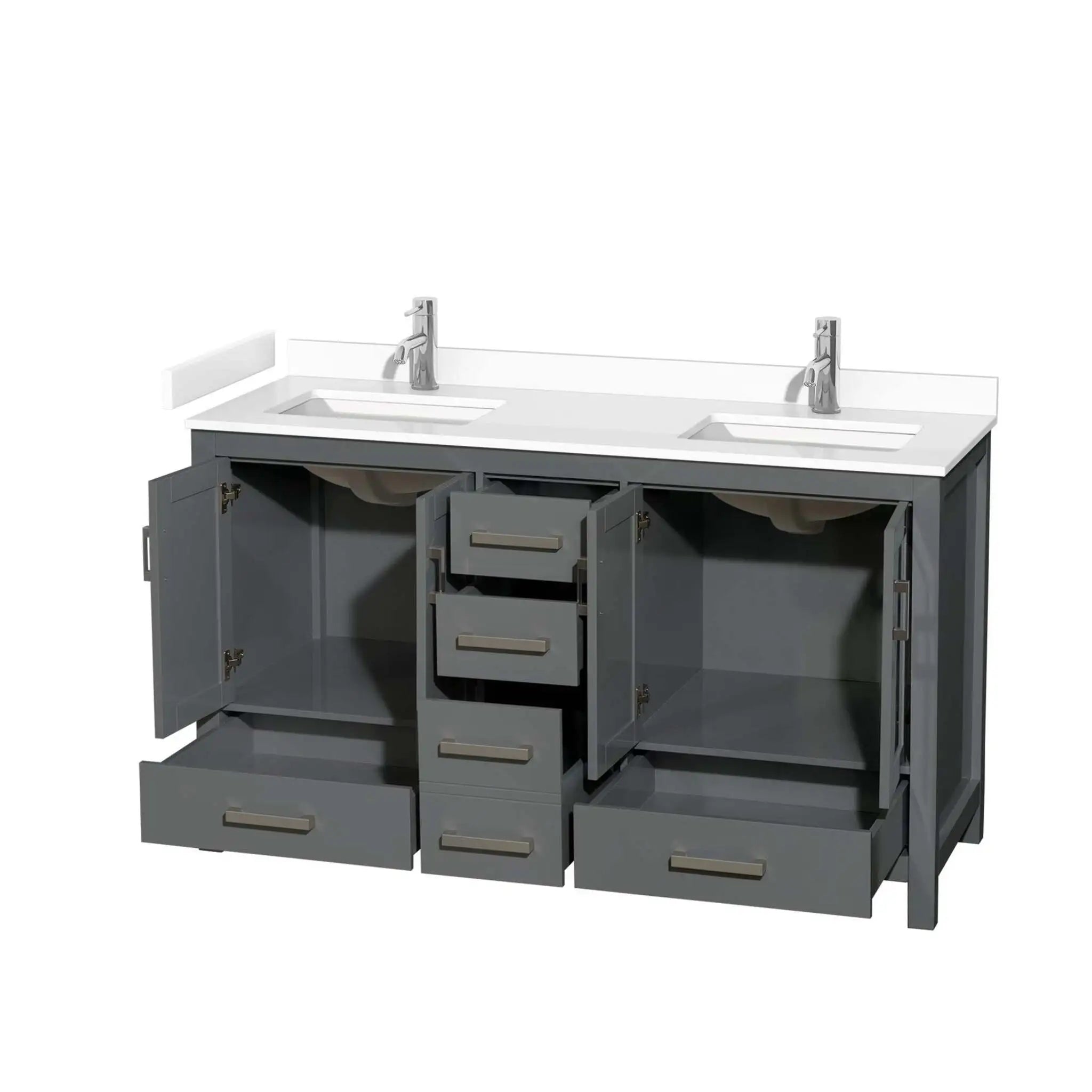 60" Sheffield Double Bathroom Vanity in Dark Gray with Brushed Chrome Trim by Wyndham