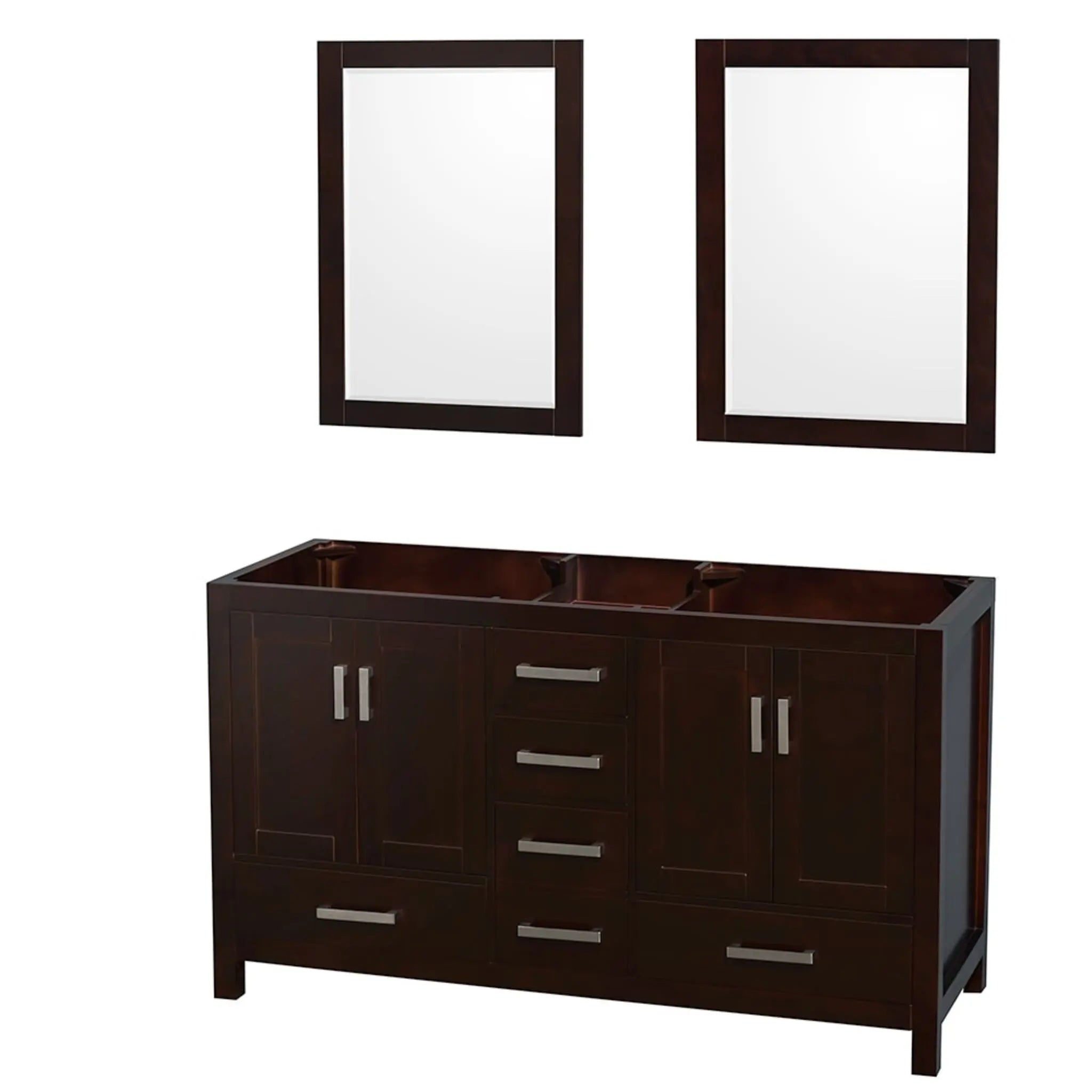 60" Sheffield Double Bathroom Vanity in Espresso with Brushed Chrome Trim & 24" Mirror by Wyndham