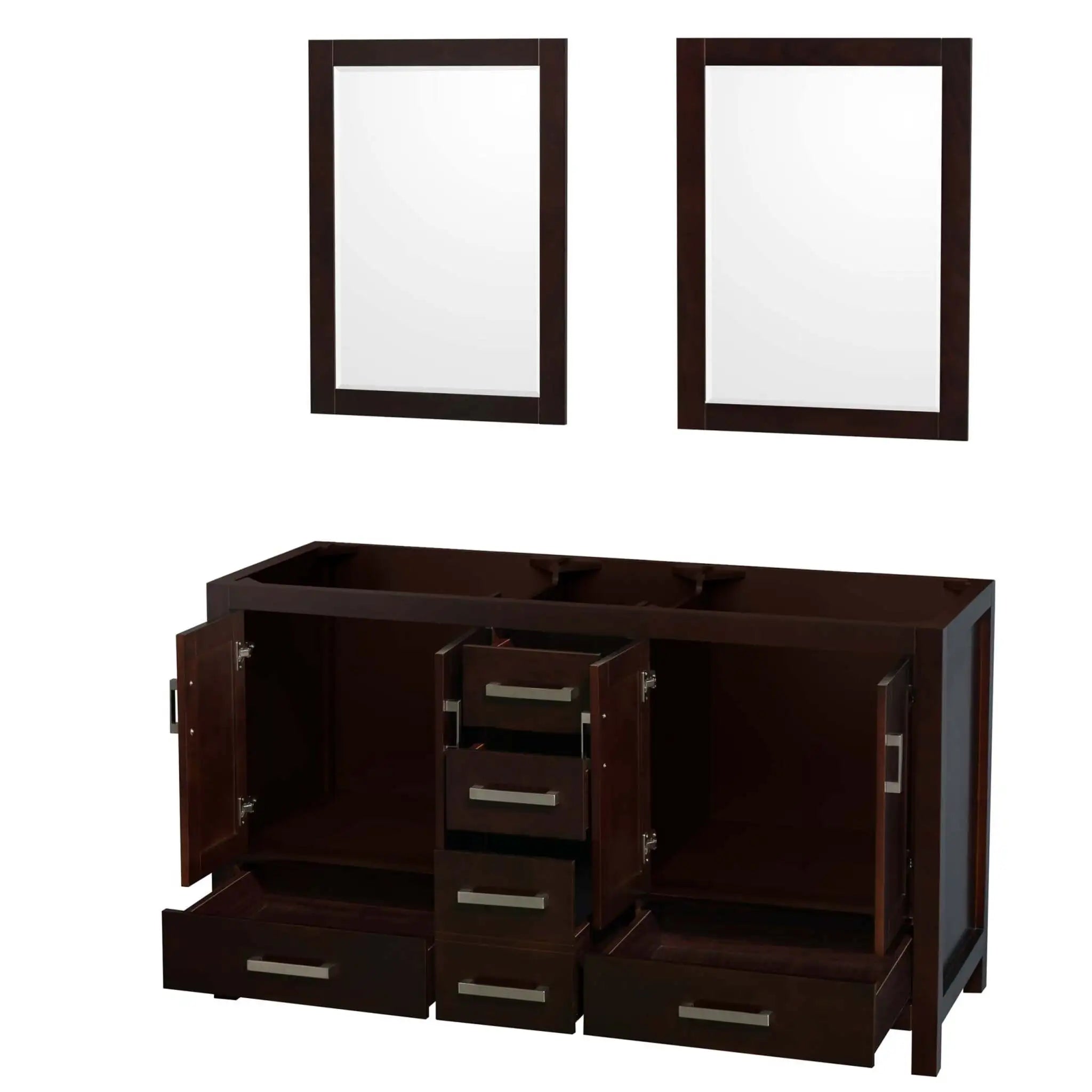 60" Sheffield Double Bathroom Vanity in Espresso with Brushed Chrome Trim & 24" Mirror by Wyndham