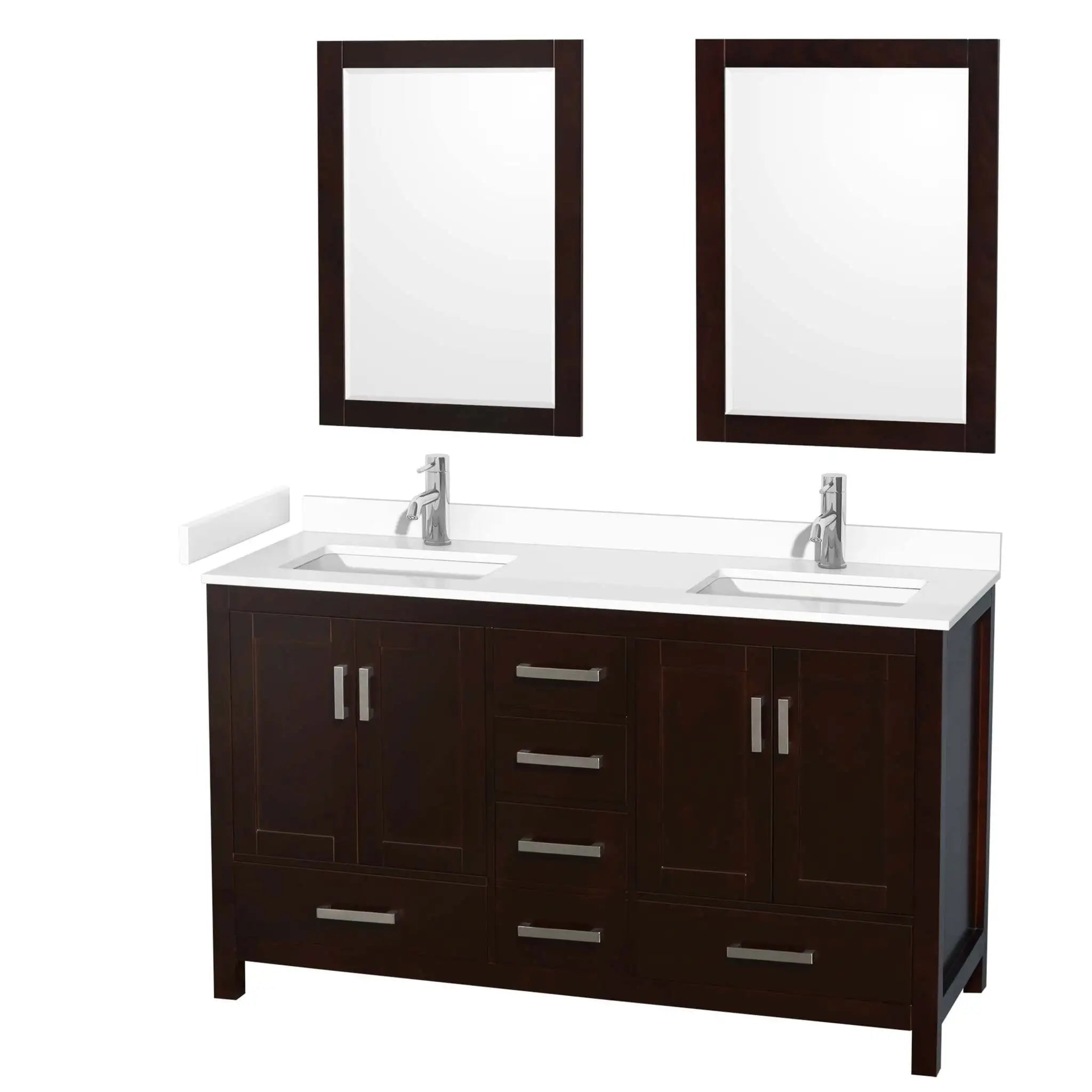 60" Sheffield Double Bathroom Vanity in Espresso with Brushed Chrome Trim & 24" Mirror by Wyndham