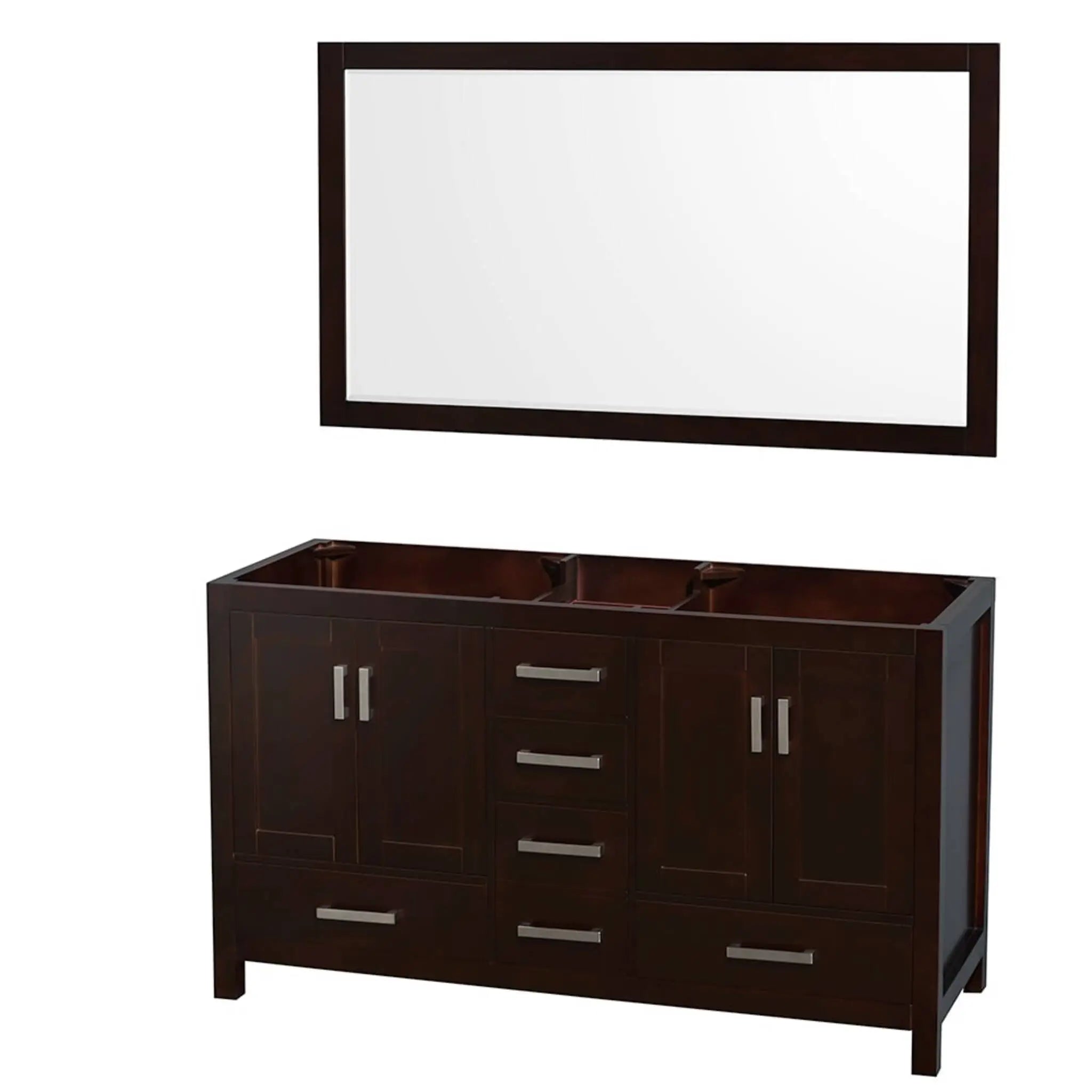 60" Sheffield Double Bathroom Vanity in Espresso with Brushed Chrome Trim & 58" Mirror by Wyndham