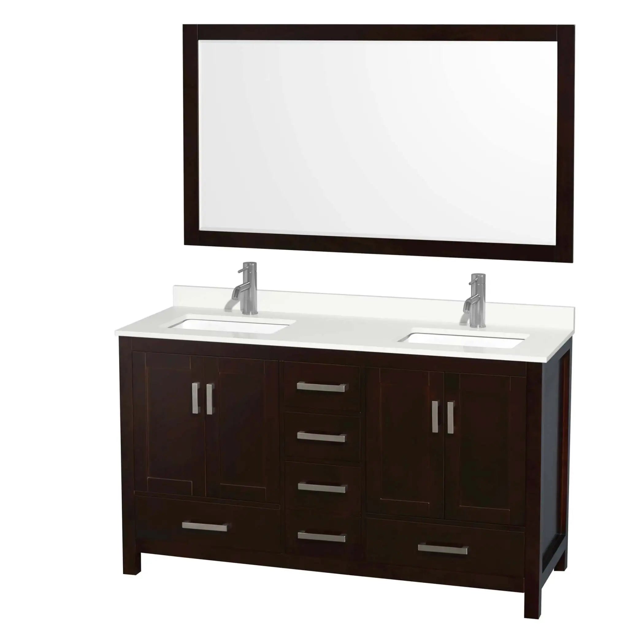 60" Sheffield Double Bathroom Vanity in Espresso with Brushed Chrome Trim & 58" Mirror by Wyndham