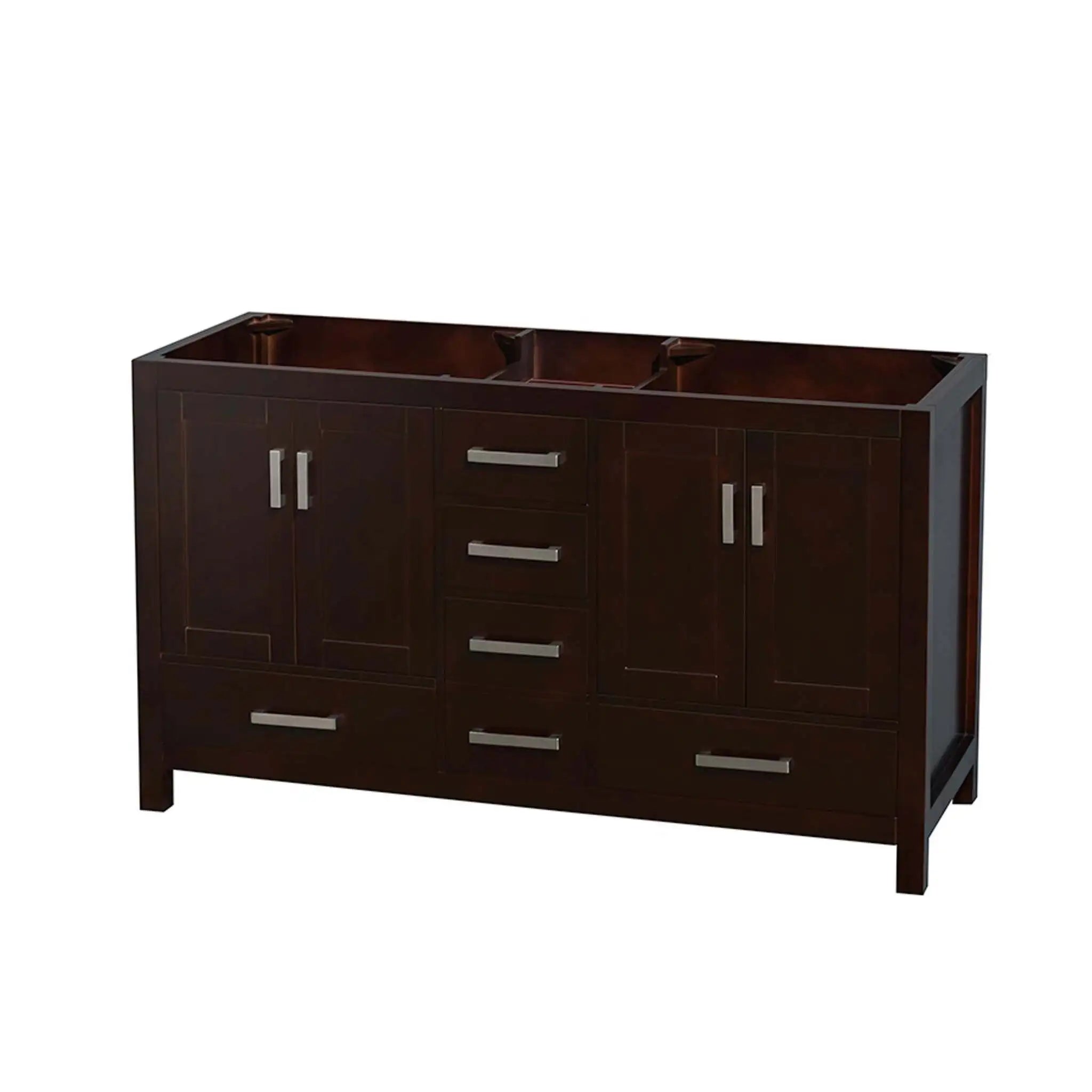60" Sheffield Double Bathroom Vanity in Espresso with Brushed Chrome Trim by Wyndham