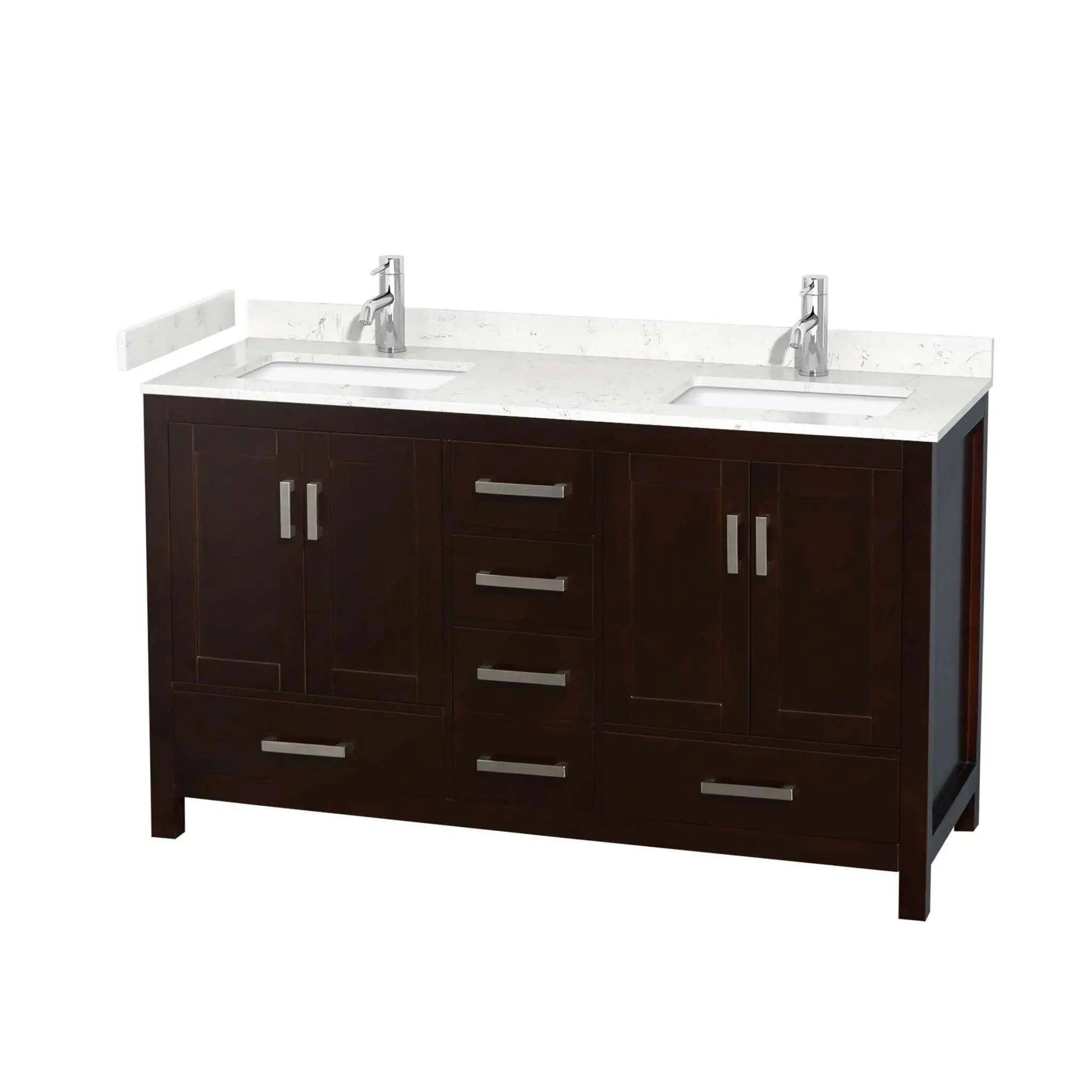 60" Sheffield Double Bathroom Vanity in Espresso with Brushed Chrome Trim by Wyndham