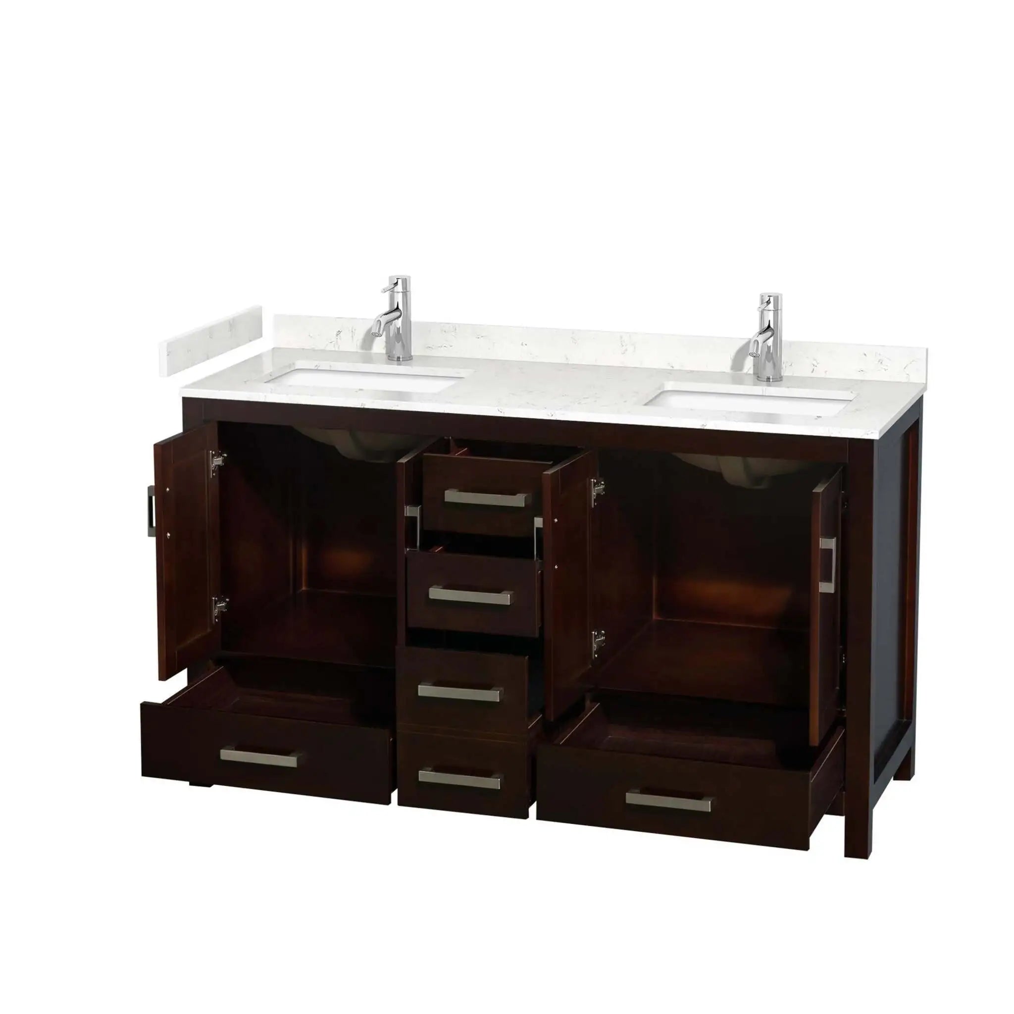 60" Sheffield Double Bathroom Vanity in Espresso with Brushed Chrome Trim by Wyndham