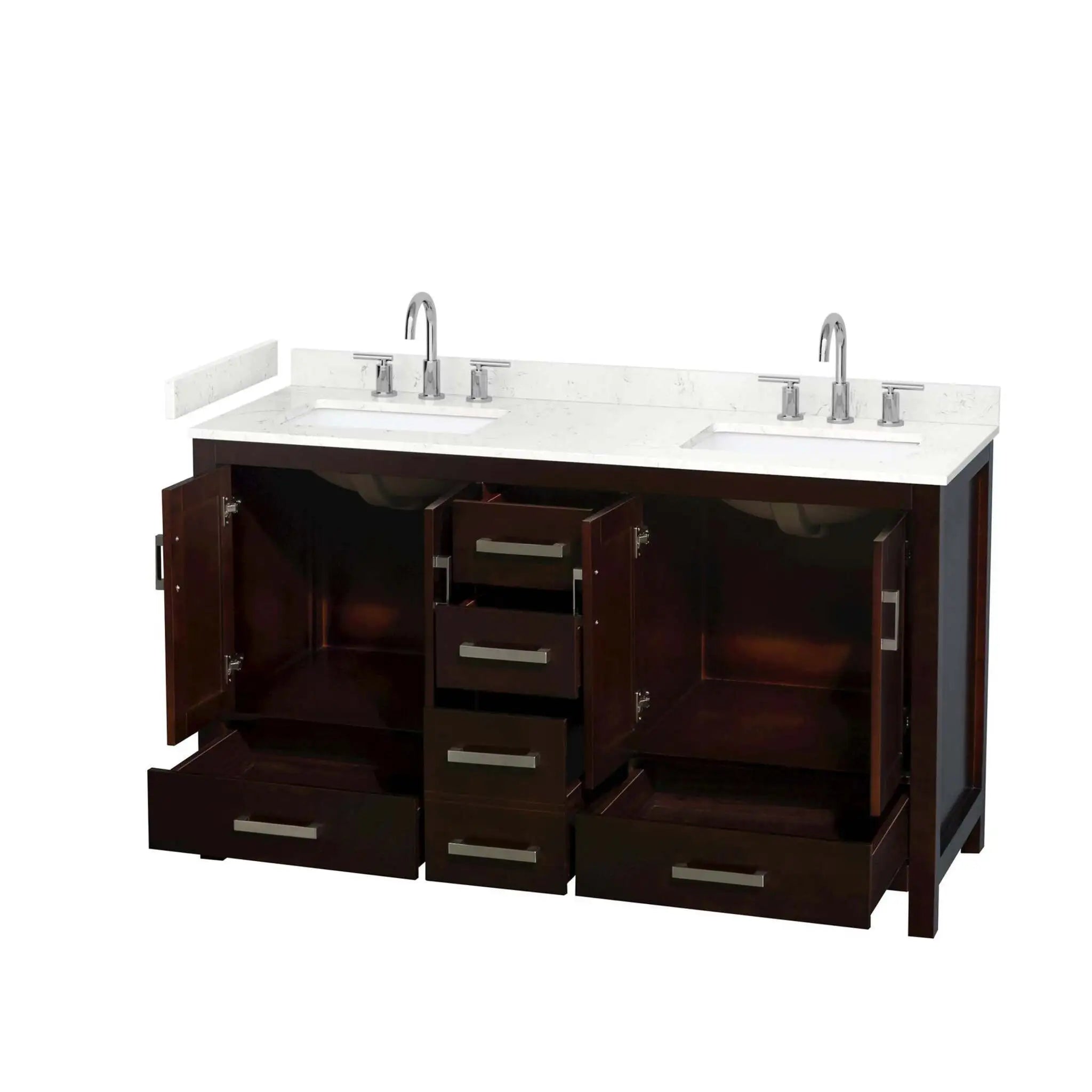 60" Sheffield Double Bathroom Vanity in Espresso with Brushed Chrome Trim by Wyndham