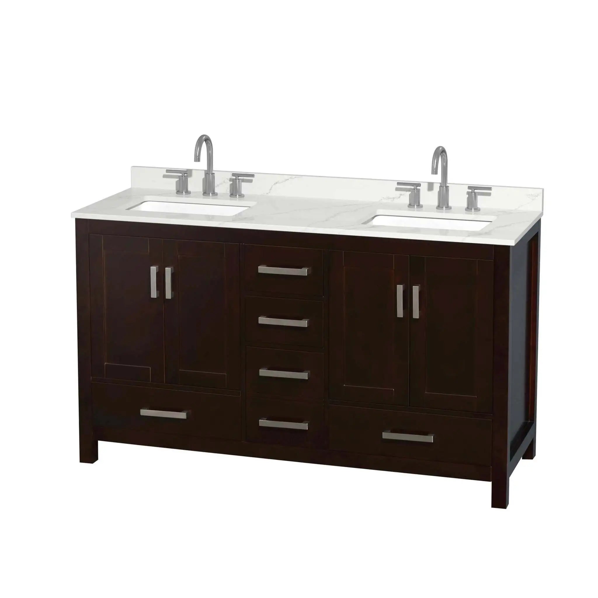 60" Sheffield Double Bathroom Vanity in Espresso with Brushed Chrome Trim by Wyndham