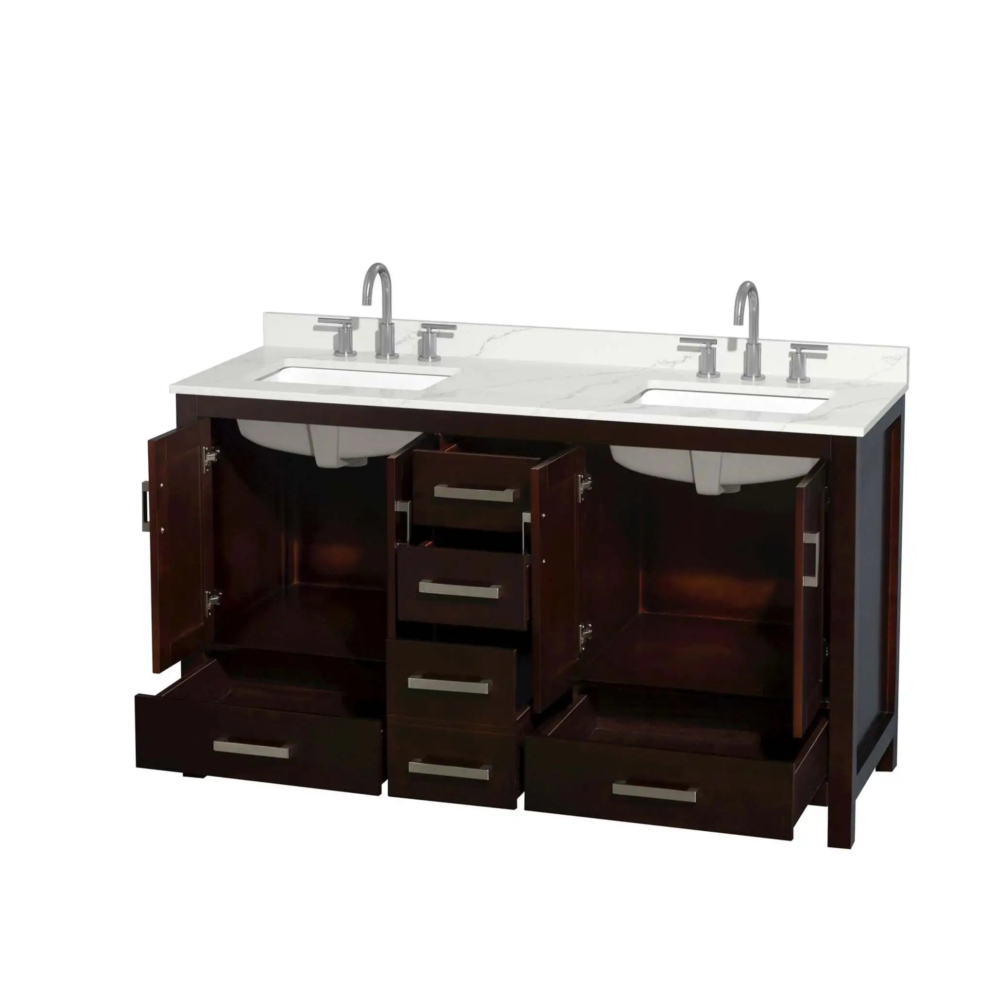 60" Sheffield Double Bathroom Vanity in Espresso with Brushed Chrome Trim by Wyndham