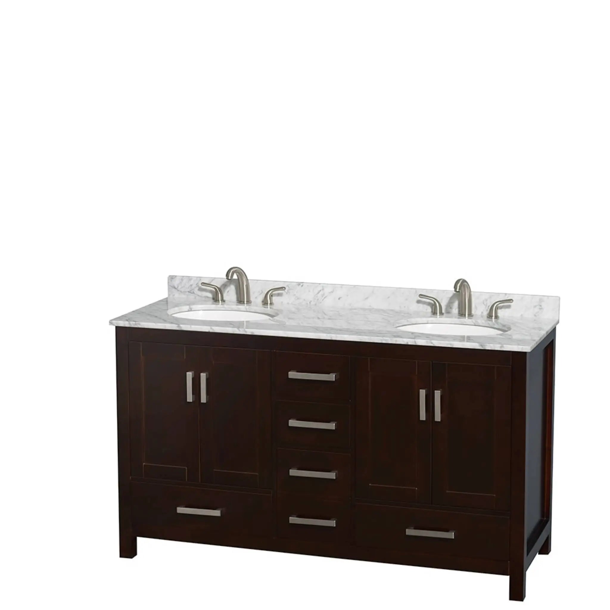 60" Sheffield Double Bathroom Vanity in Espresso with Brushed Chrome Trim & Medicine Cabinet by Wyndham
