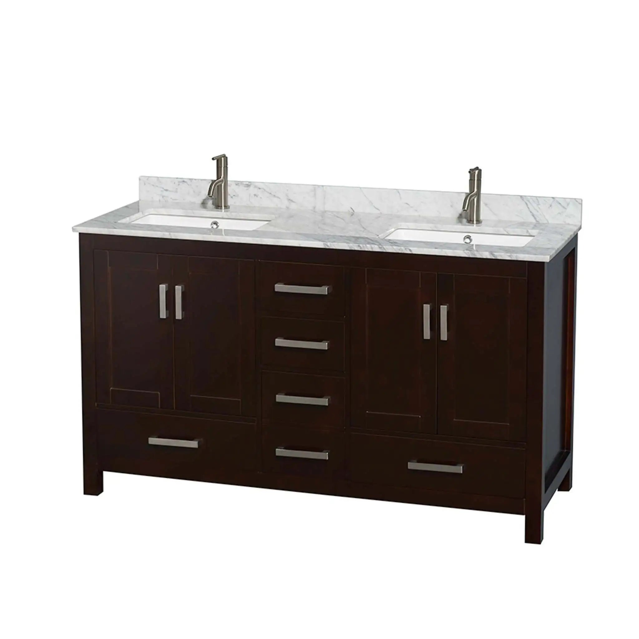 60" Sheffield Double Bathroom Vanity in Espresso with Brushed Chrome Trim by Wyndham