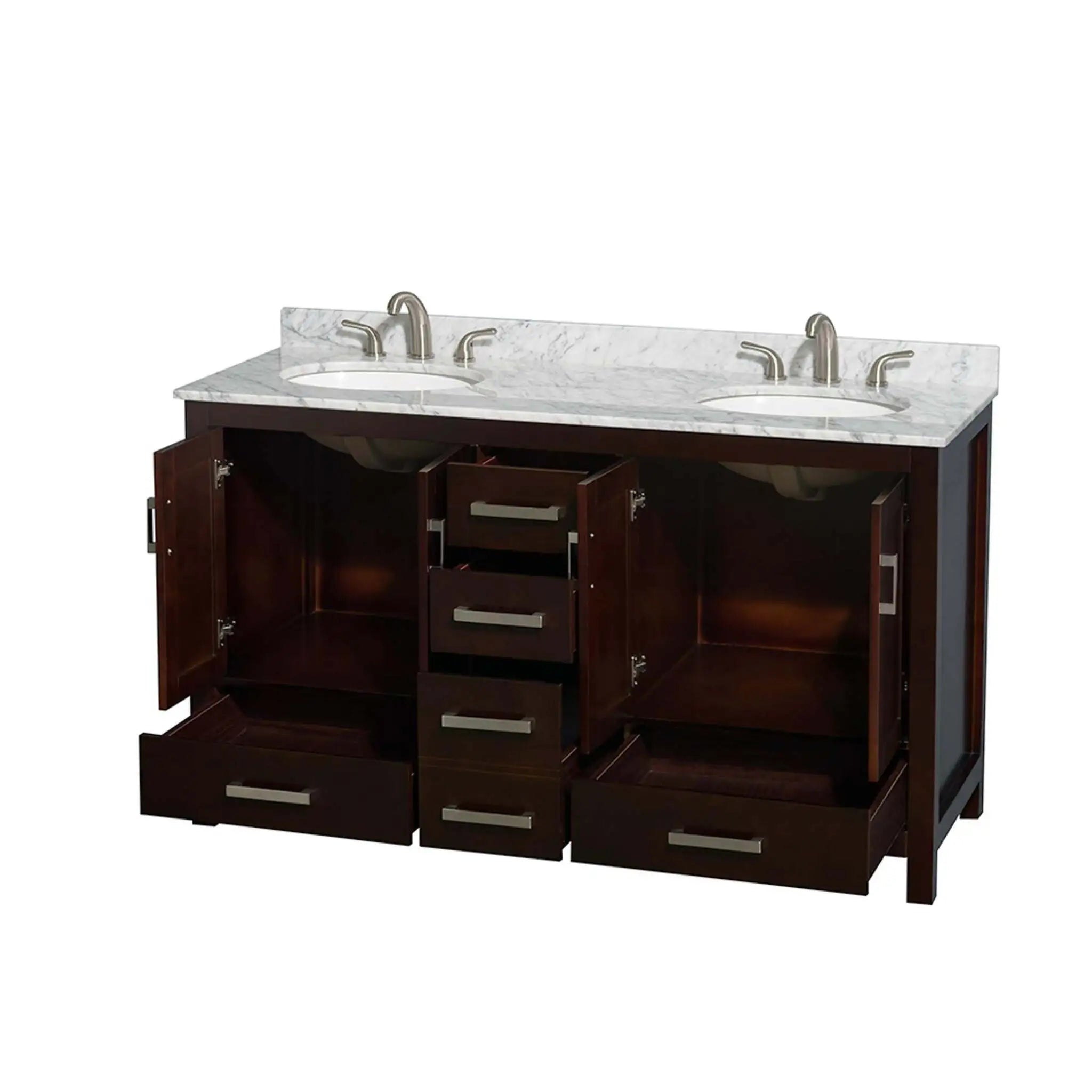 60" Sheffield Double Bathroom Vanity in Espresso with Brushed Chrome Trim by Wyndham