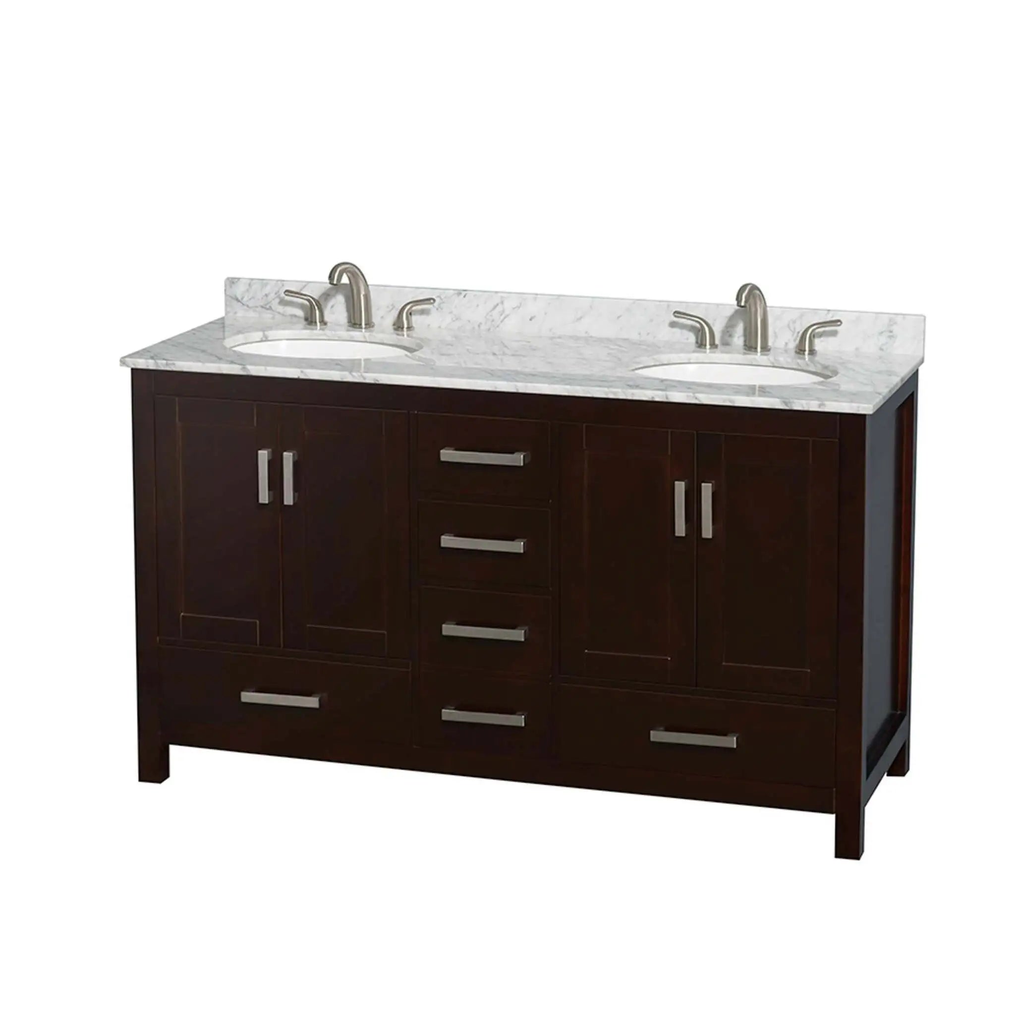 60" Sheffield Double Bathroom Vanity in Espresso with Brushed Chrome Trim by Wyndham
