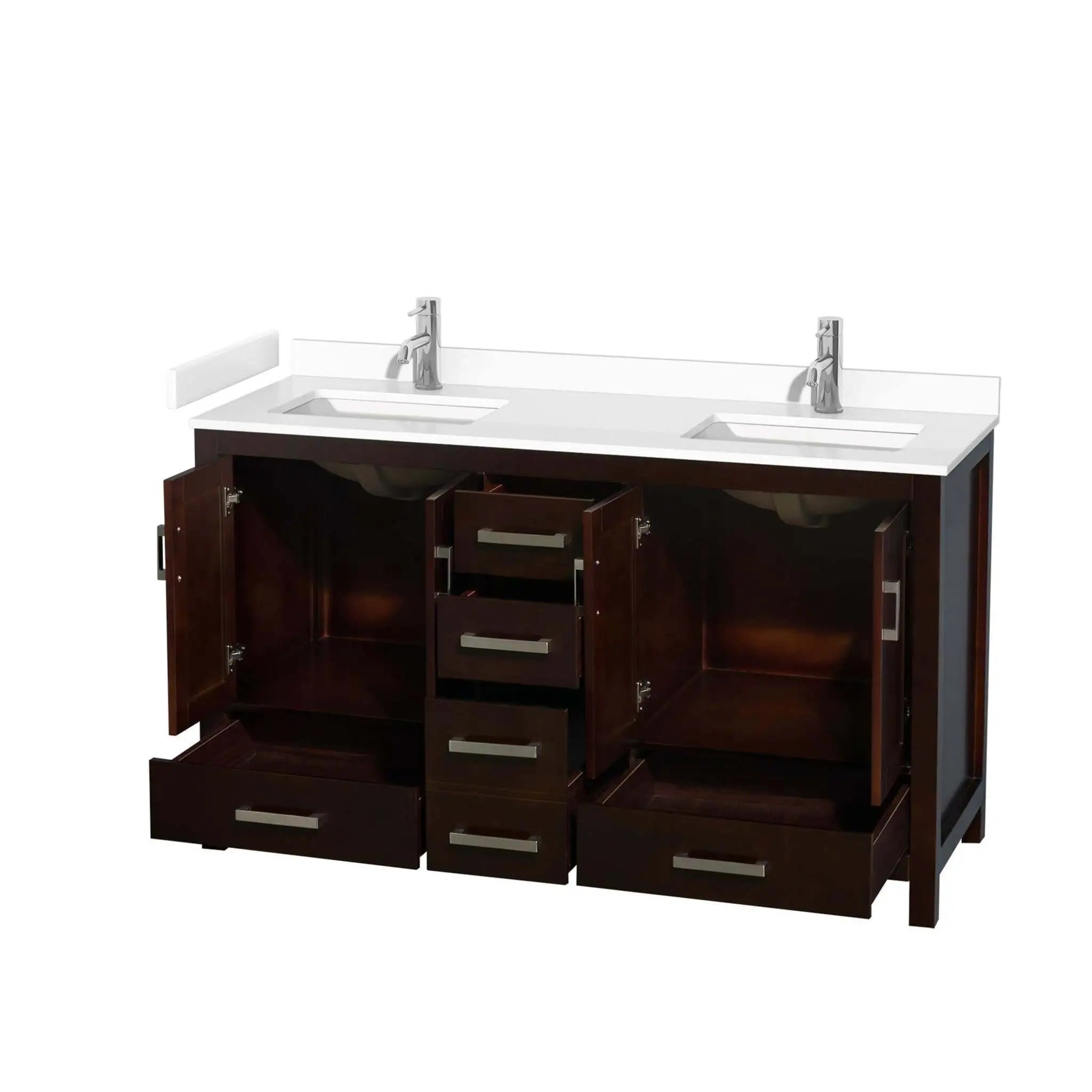 60" Sheffield Double Bathroom Vanity in Espresso with Brushed Chrome Trim by Wyndham