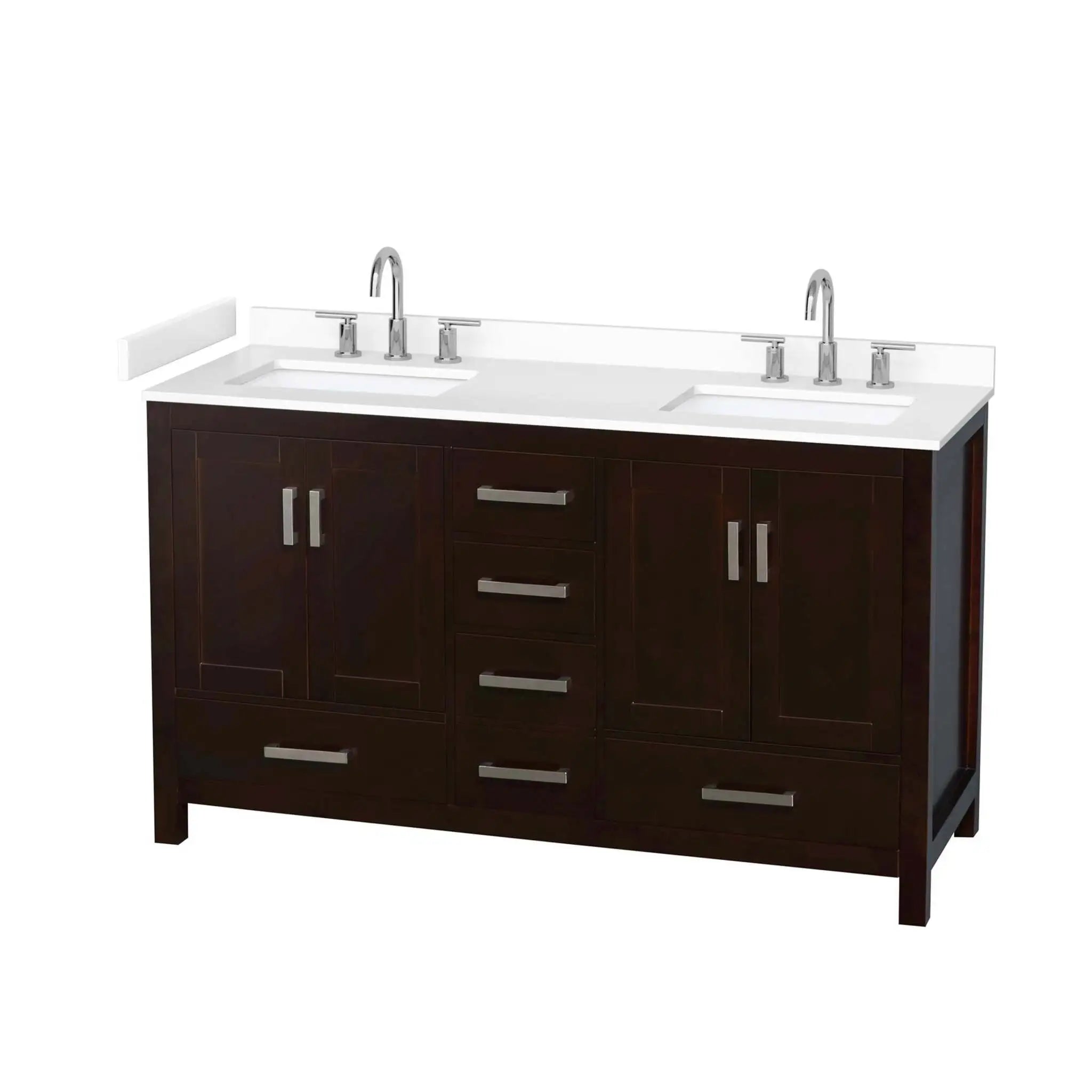 60" Sheffield Double Bathroom Vanity in Espresso with Brushed Chrome Trim by Wyndham