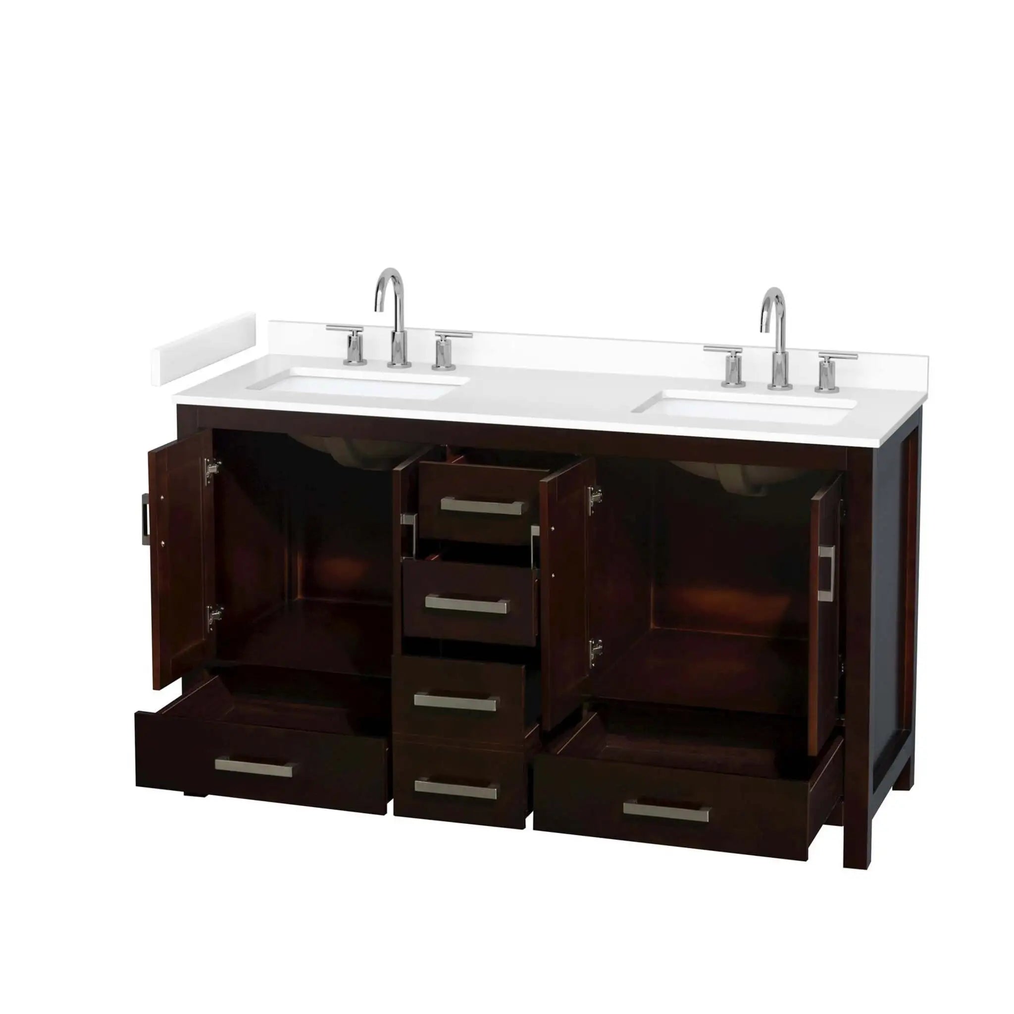 60" Sheffield Double Bathroom Vanity in Espresso with Brushed Chrome Trim by Wyndham