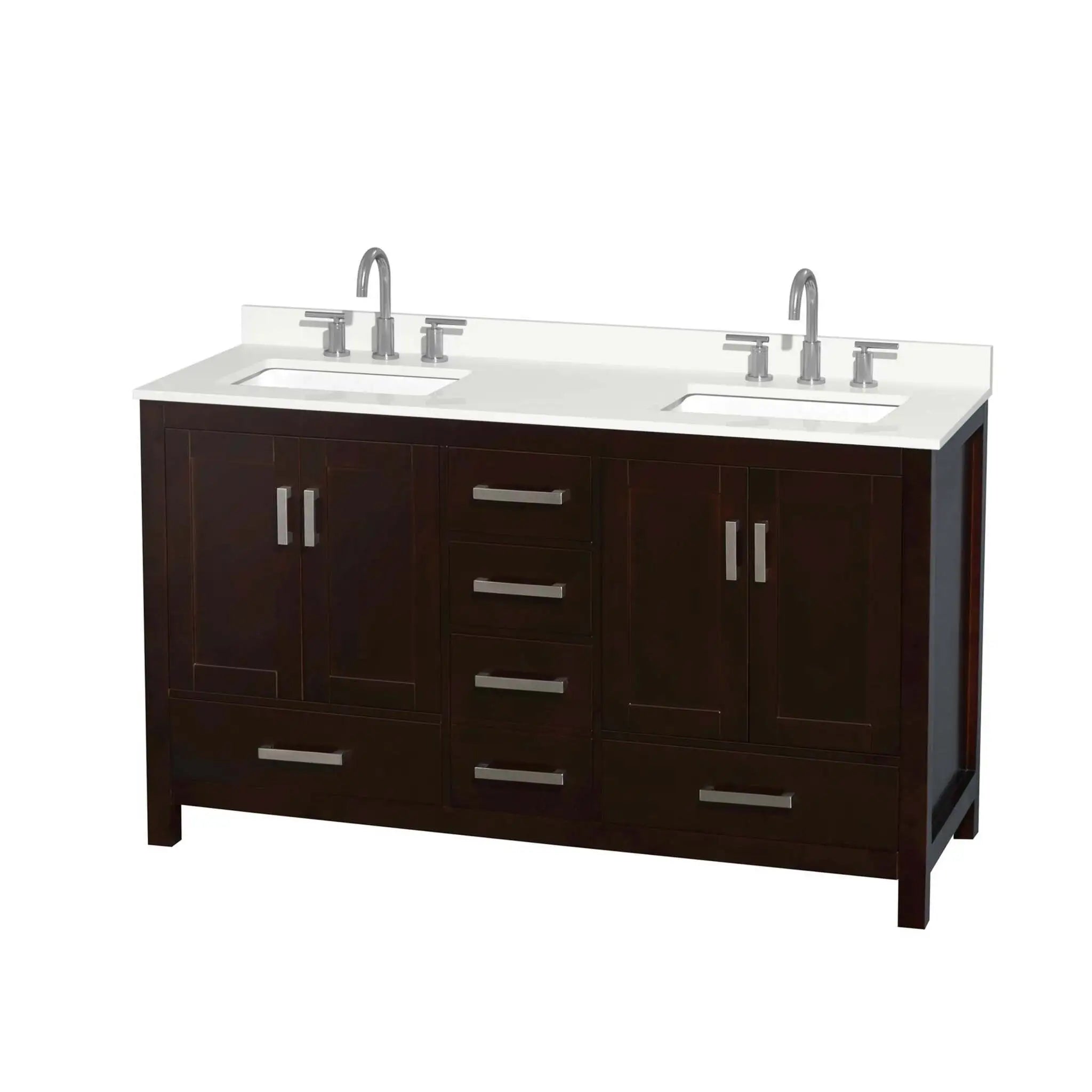 60" Sheffield Double Bathroom Vanity in Espresso with Brushed Chrome Trim by Wyndham