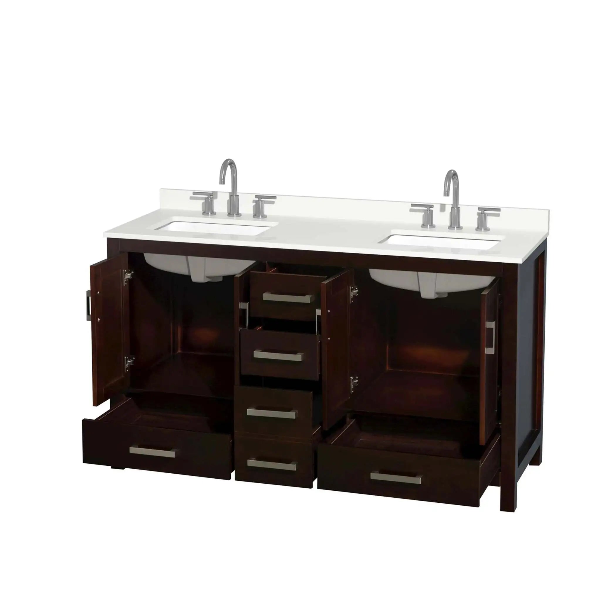 60" Sheffield Double Bathroom Vanity in Espresso with Brushed Chrome Trim by Wyndham