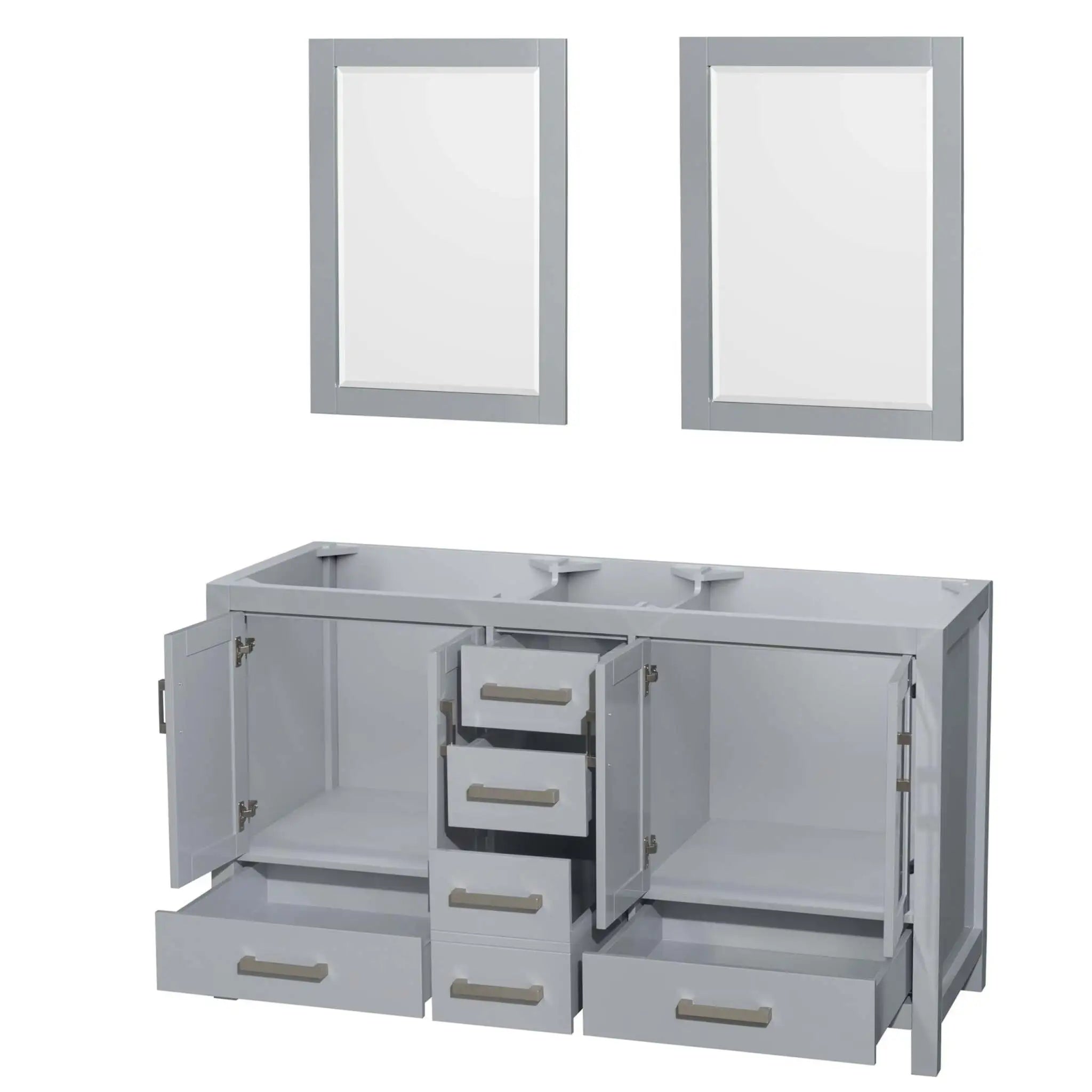 60" Sheffield Double Bathroom Vanity in Gray with Brushed Chrome Trim & 24" Mirror by Wyndham