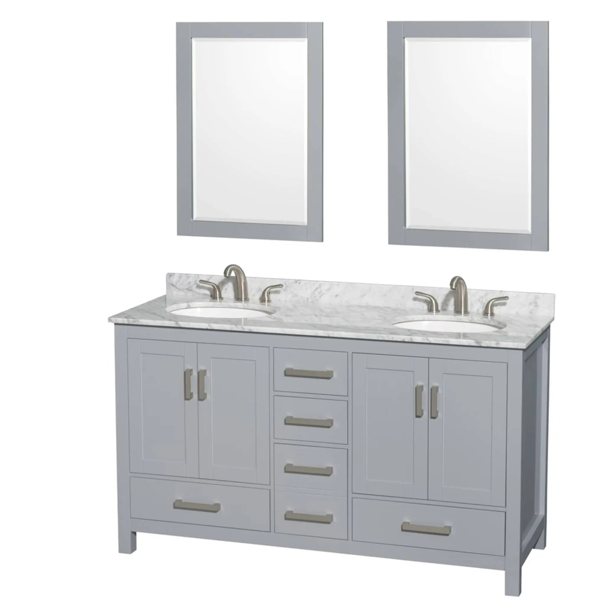 60" Sheffield Double Bathroom Vanity in Gray with Brushed Chrome Trim & 24" Mirror by Wyndham