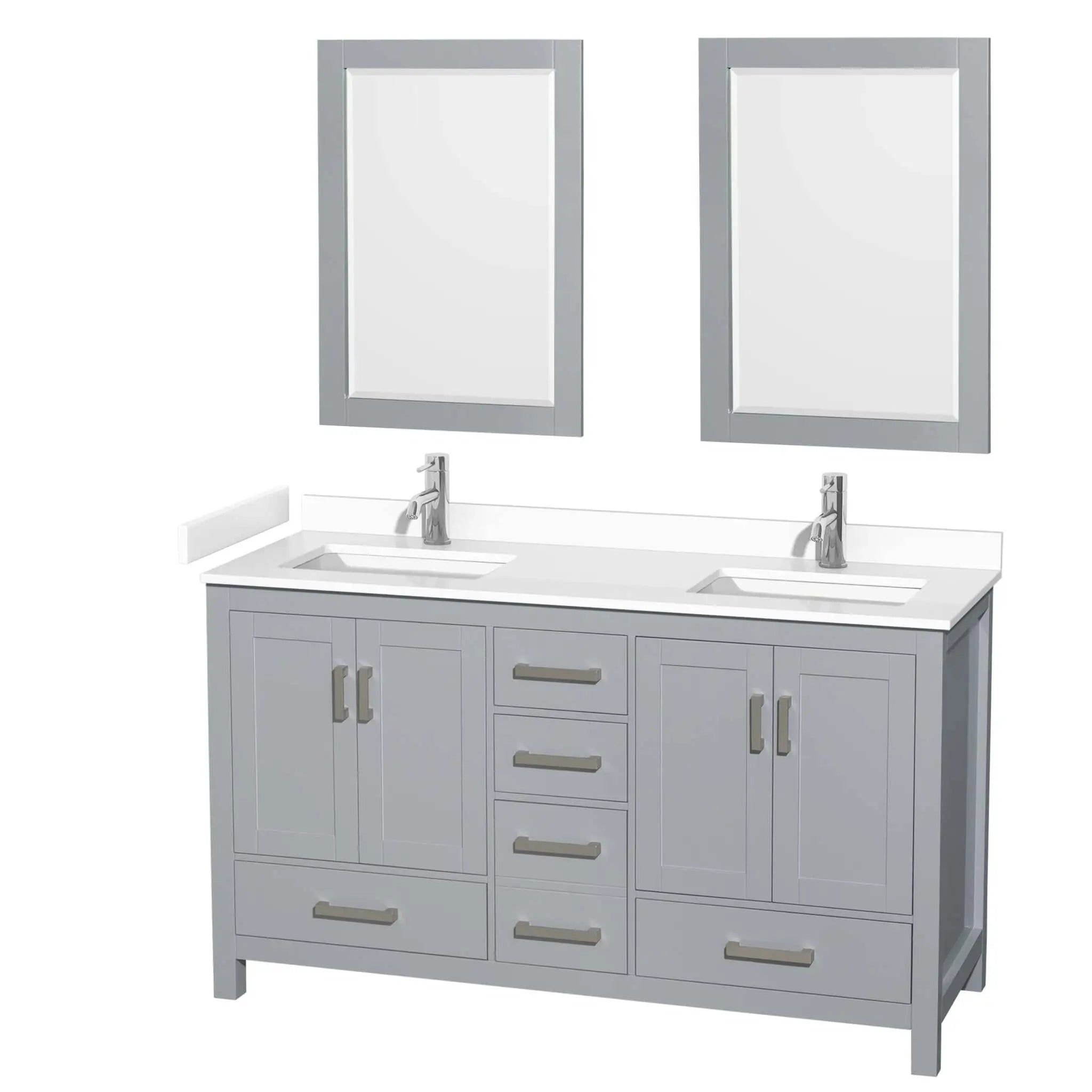 60" Sheffield Double Bathroom Vanity in Gray with Brushed Chrome Trim & 24" Mirror by Wyndham