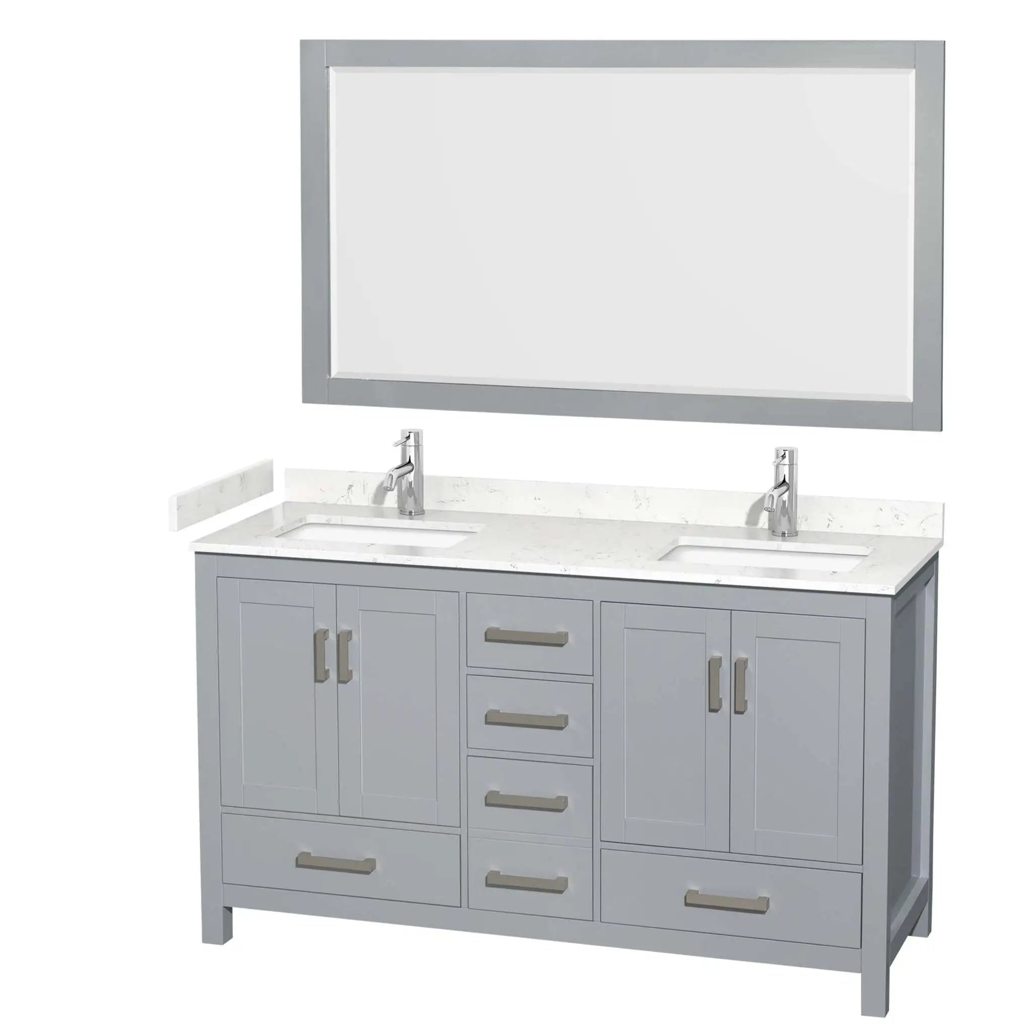 60" Sheffield Double Bathroom Vanity in Gray with Brushed Chrome Trim & 58" Mirror by Wyndham