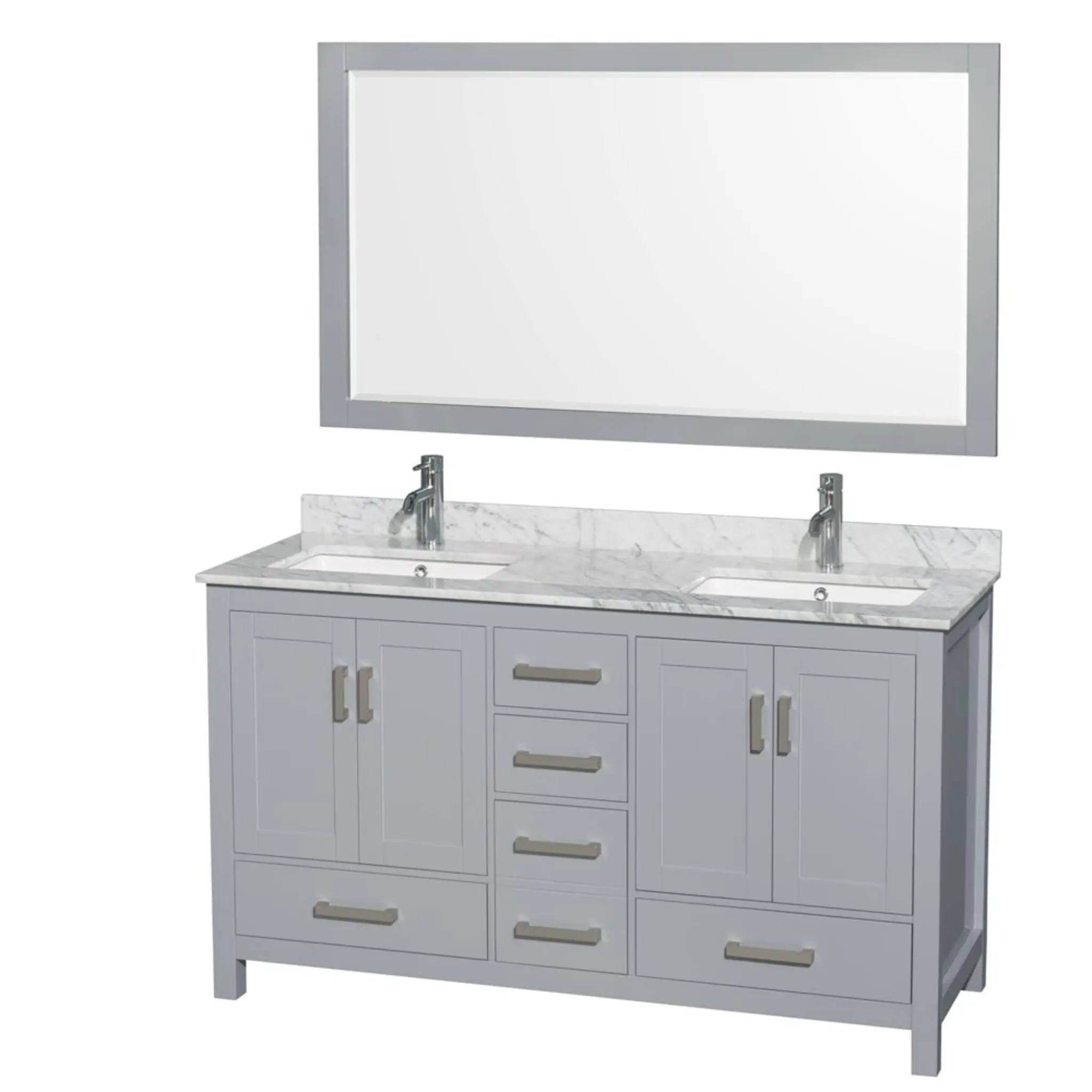 60" Sheffield Double Bathroom Vanity in Gray with Brushed Chrome Trim & 58" Mirror by Wyndham