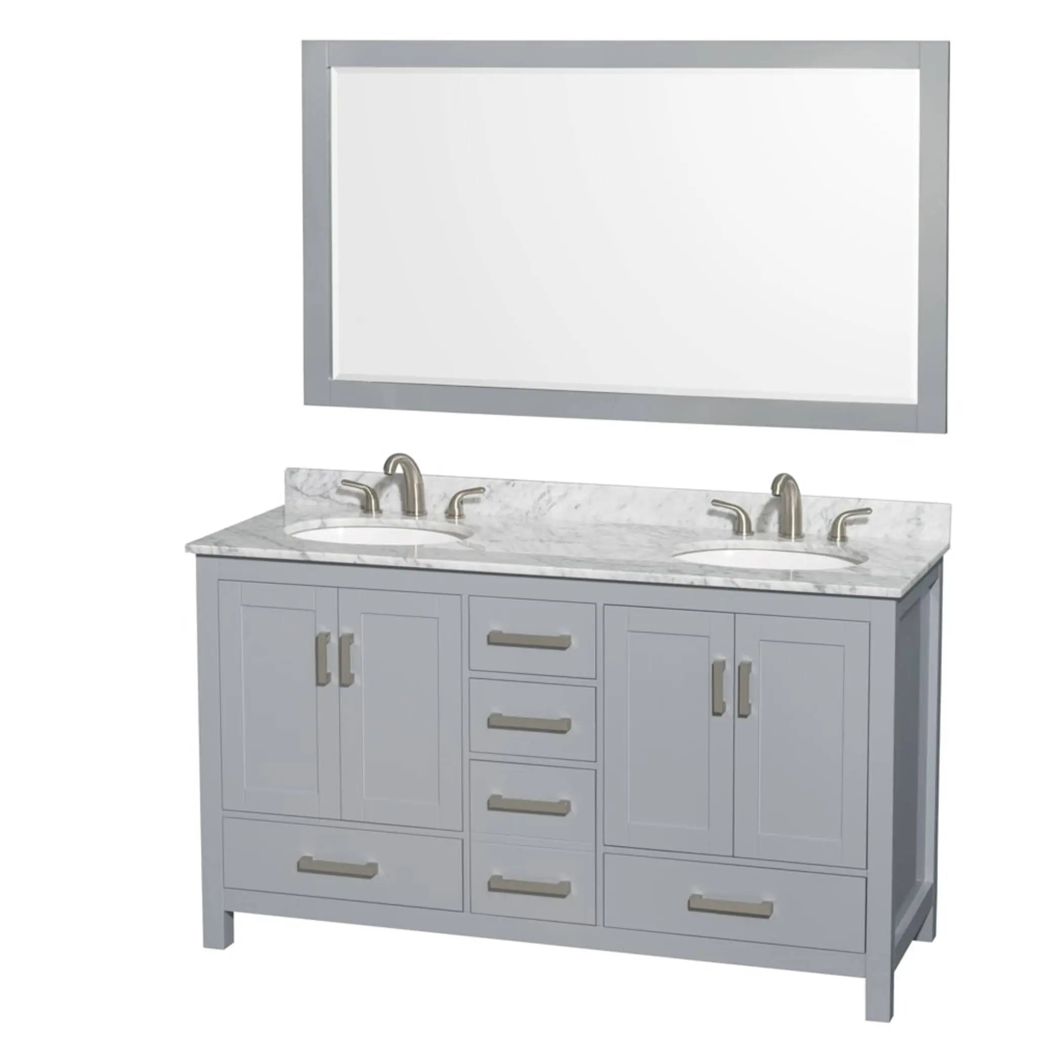 60" Sheffield Double Bathroom Vanity in Gray with Brushed Chrome Trim & 58" Mirror by Wyndham