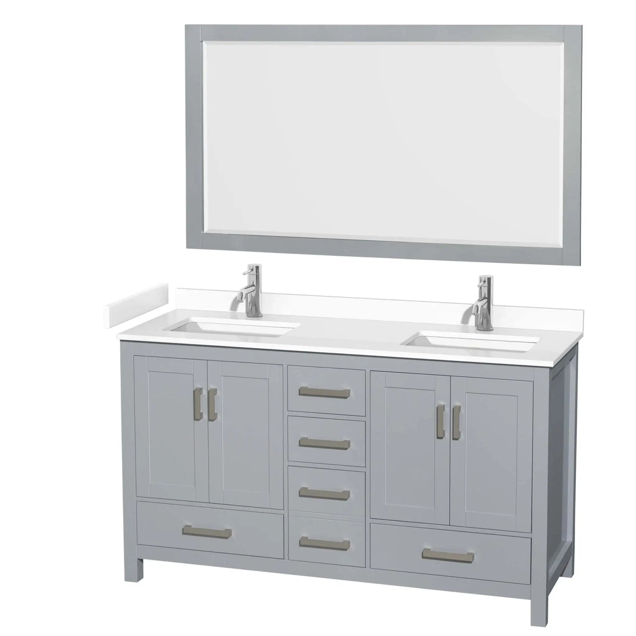 60" Sheffield Double Bathroom Vanity in Gray with Brushed Chrome Trim & 58" Mirror by Wyndham