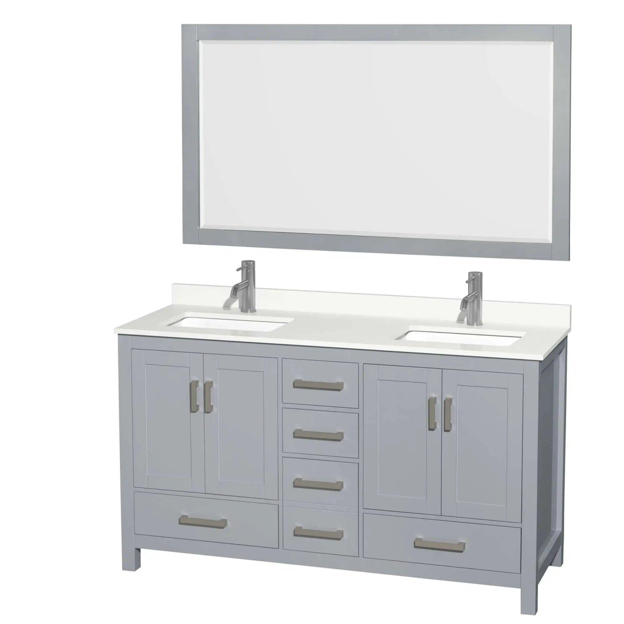 60" Sheffield Double Bathroom Vanity in Gray with Brushed Chrome Trim & 58" Mirror by Wyndham