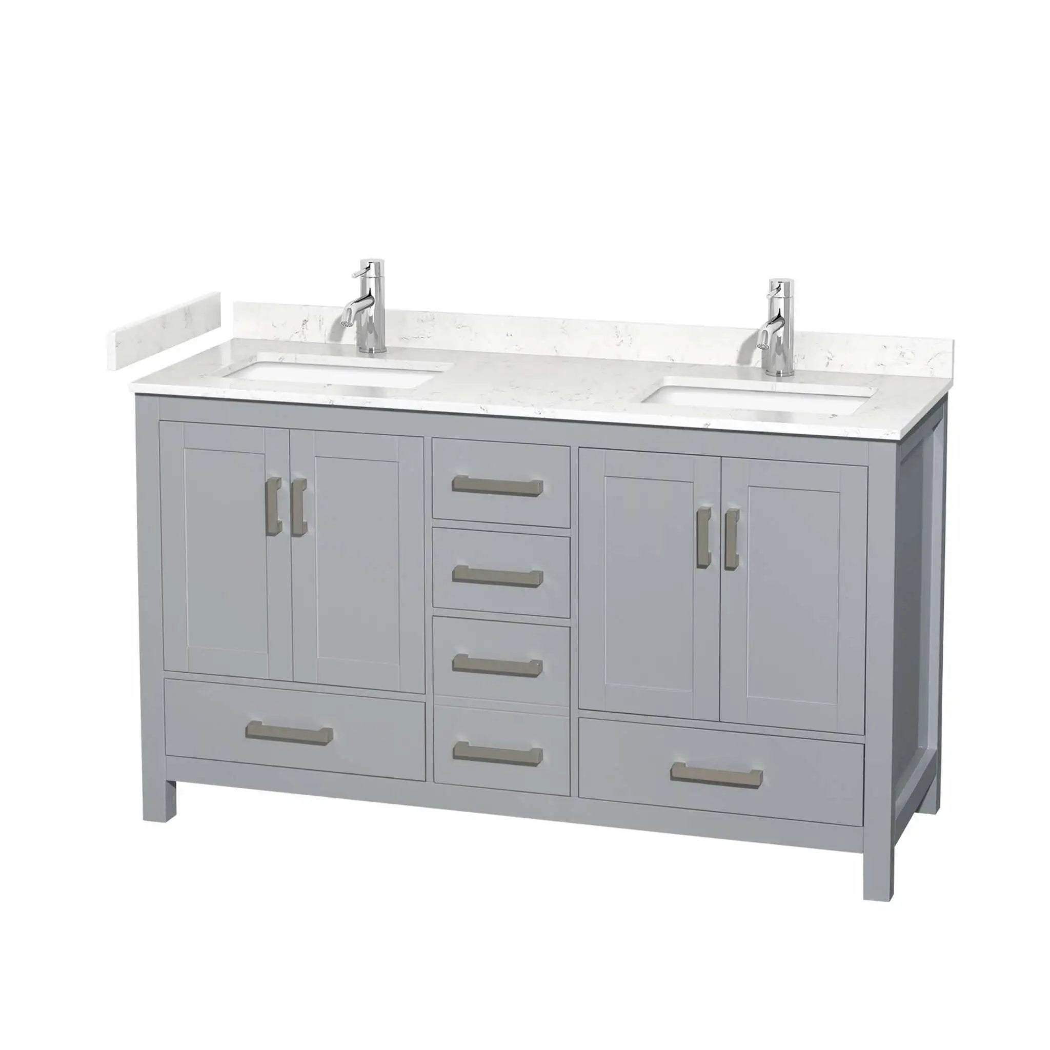 60" Sheffield Double Bathroom Vanity in Gray with Brushed Chrome Trim by Wyndham