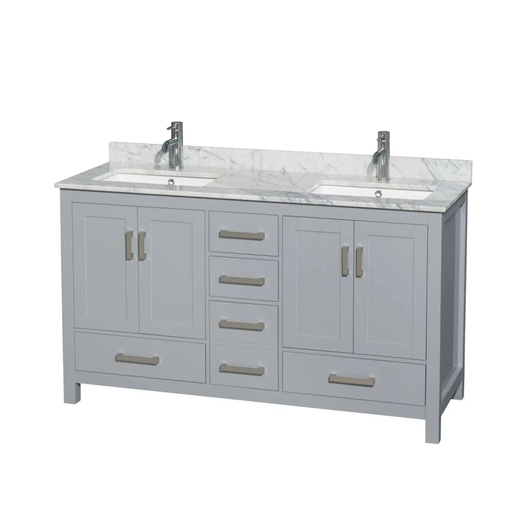 60" Sheffield Double Bathroom Vanity in Gray with Brushed Chrome Trim by Wyndham