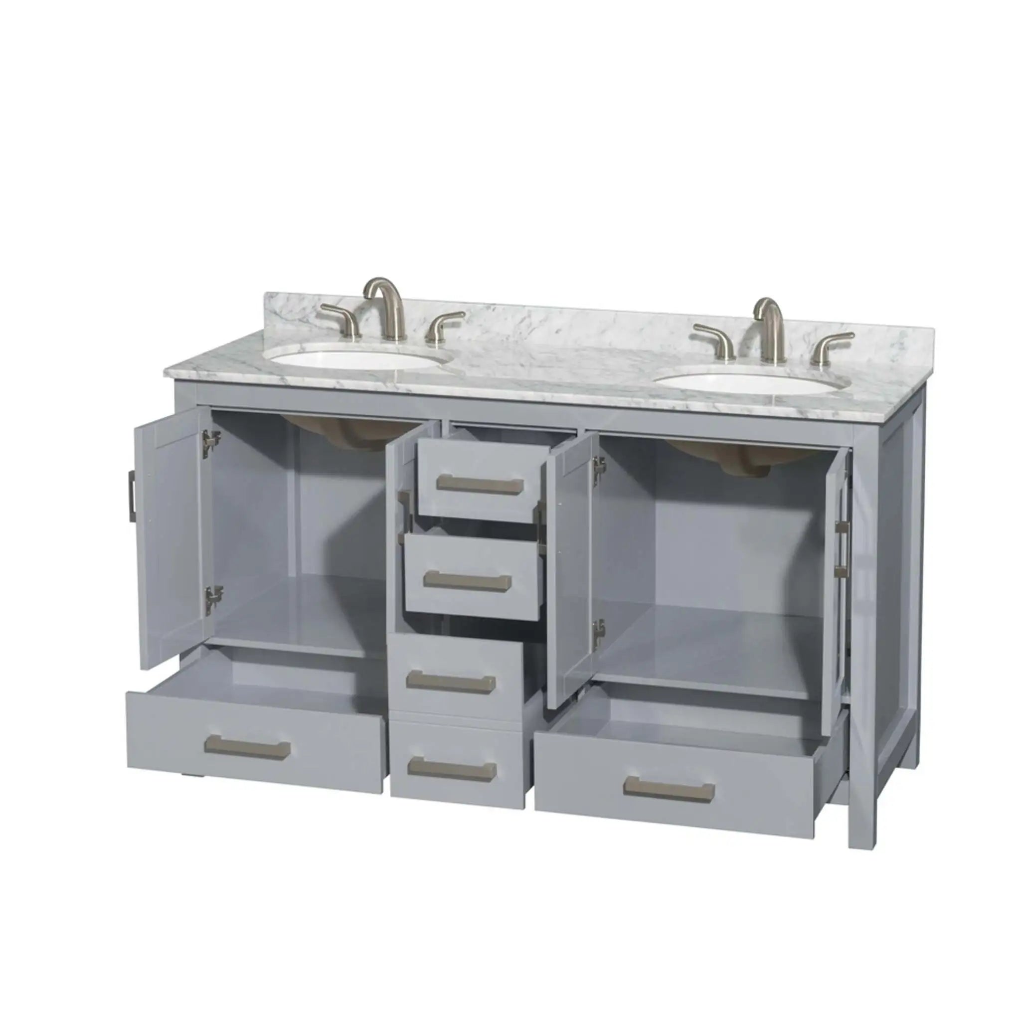 60" Sheffield Double Bathroom Vanity in Gray with Brushed Chrome Trim by Wyndham