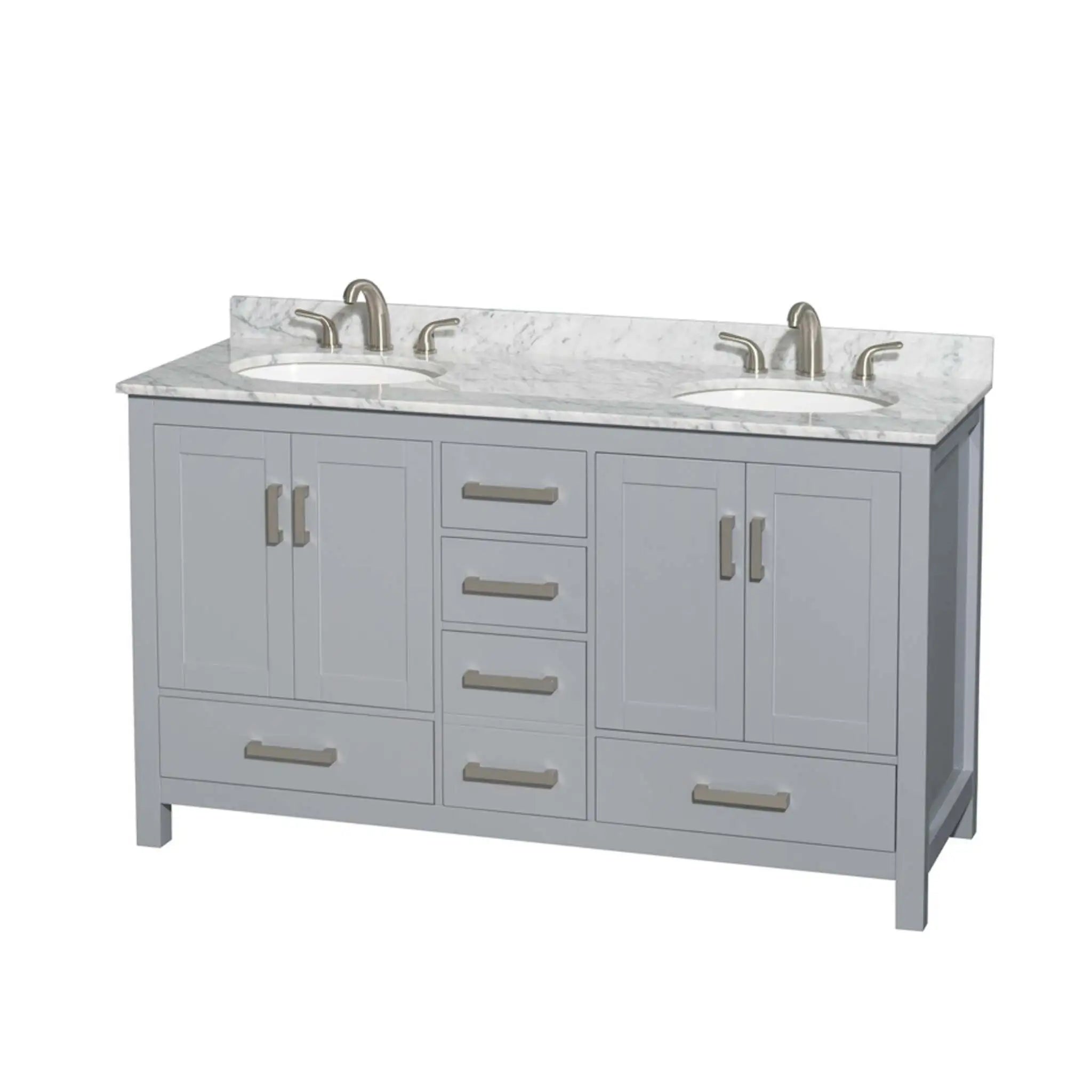 60" Sheffield Double Bathroom Vanity in Gray with Brushed Chrome Trim by Wyndham