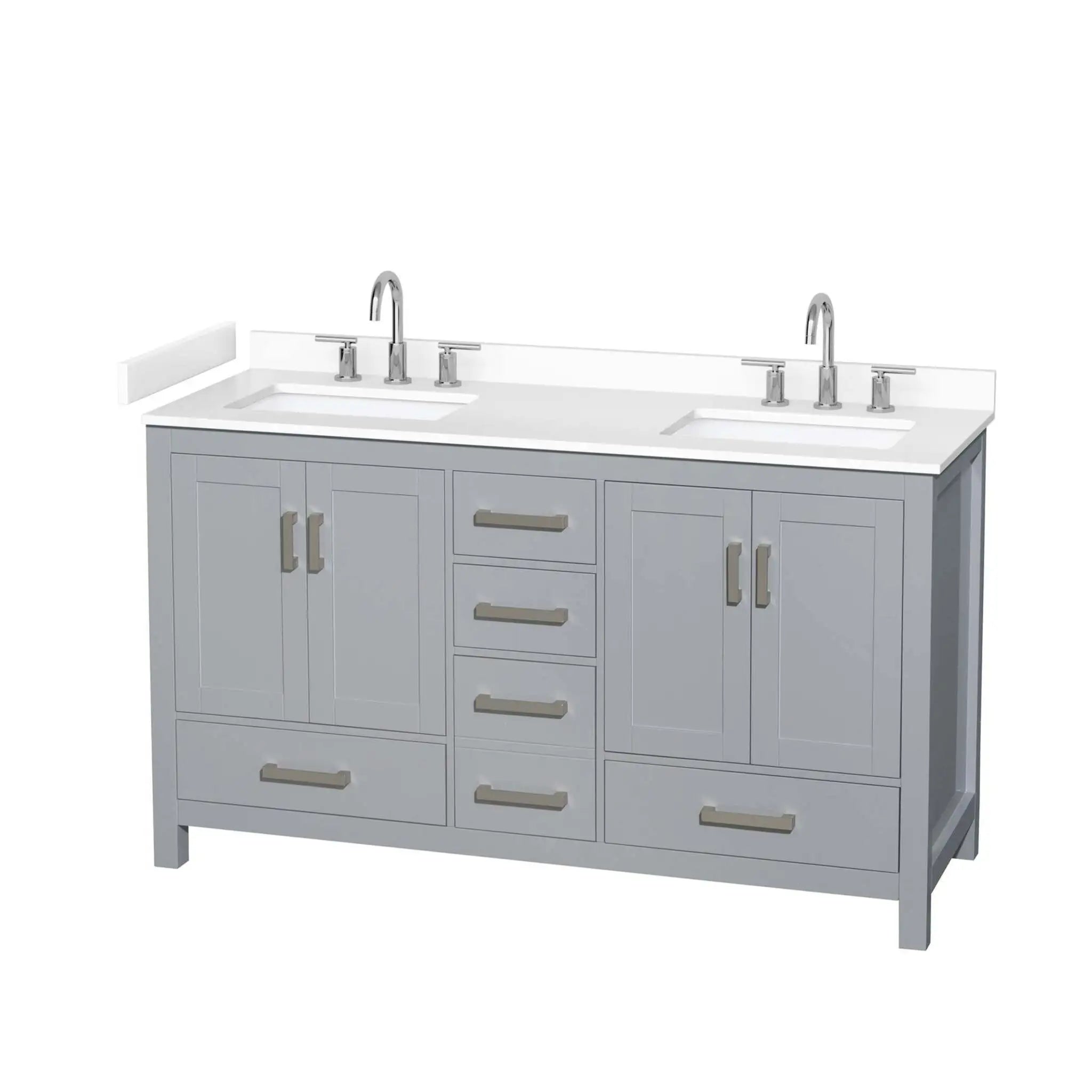 60" Sheffield Double Bathroom Vanity in Gray with Brushed Chrome Trim by Wyndham