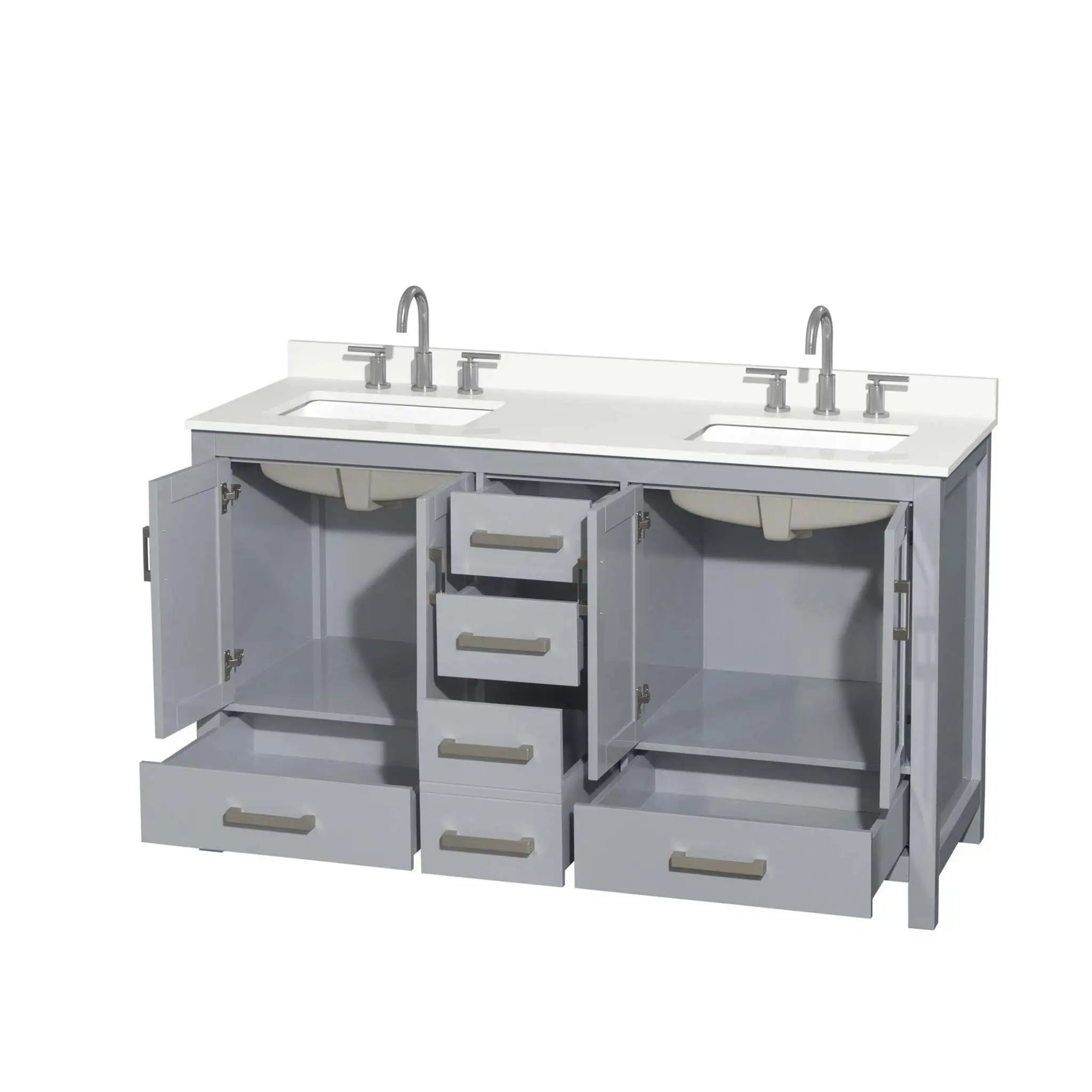 60" Sheffield Double Bathroom Vanity in Gray with Brushed Chrome Trim by Wyndham